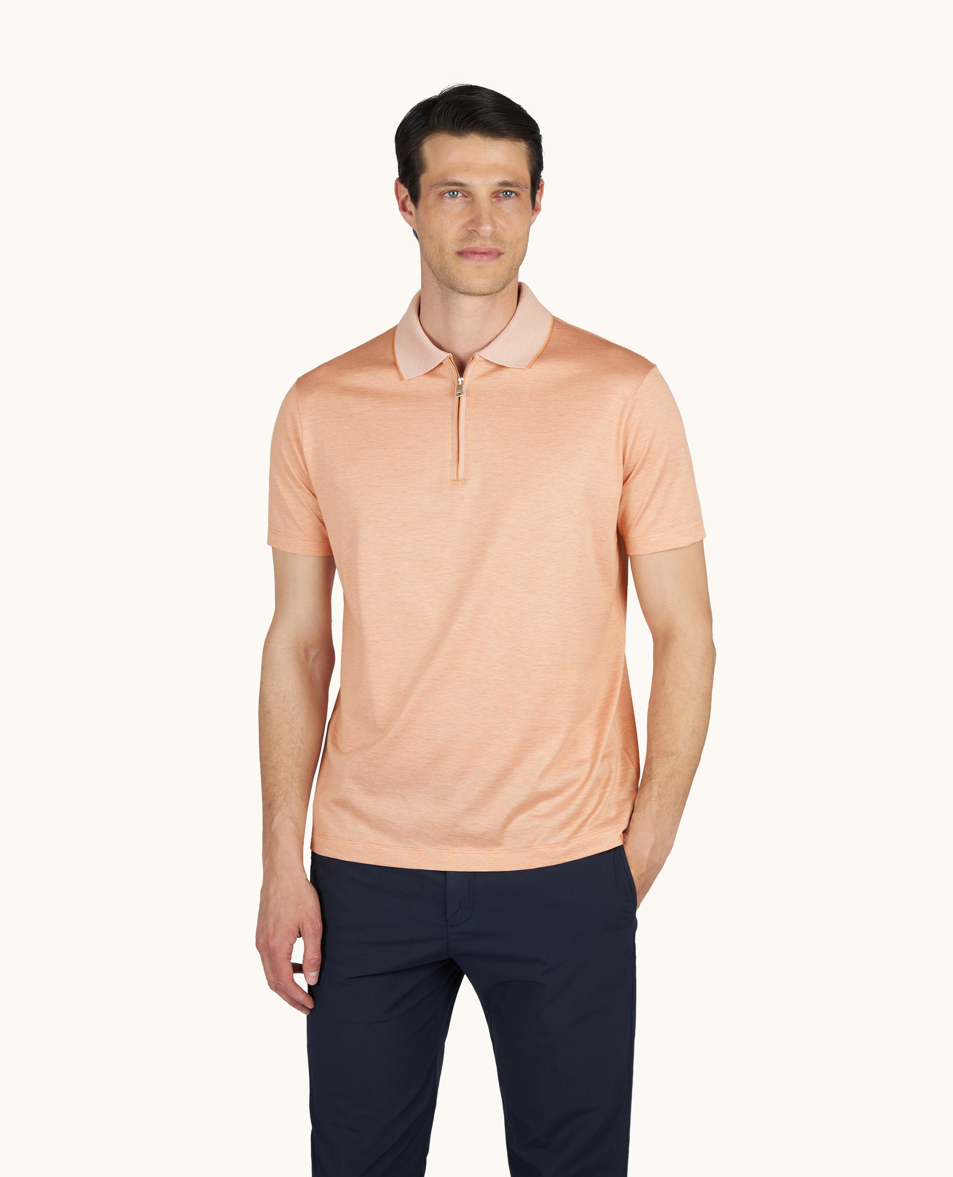 Silk and cotton zip polo image number 0