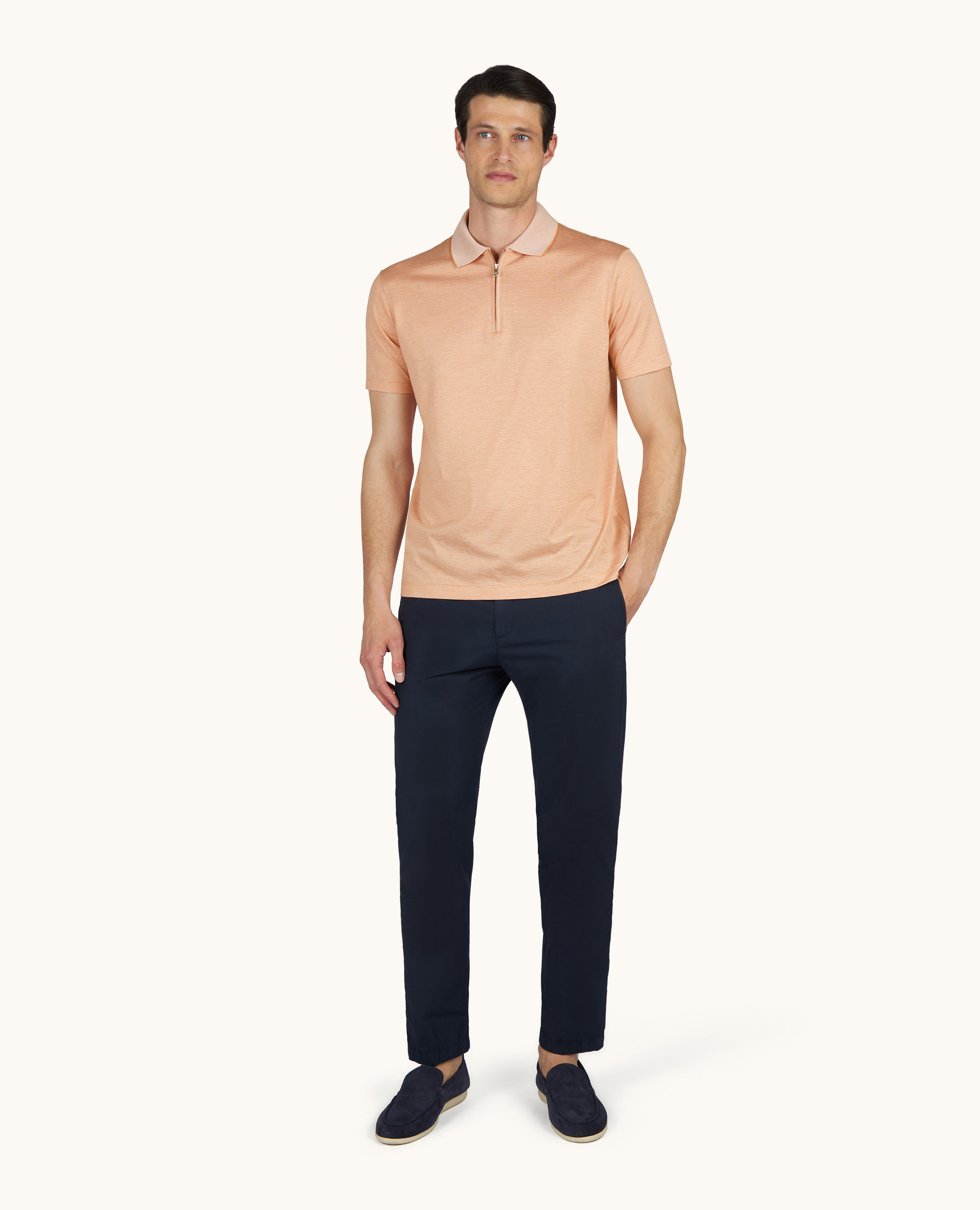 Silk and cotton zip polo image number 1