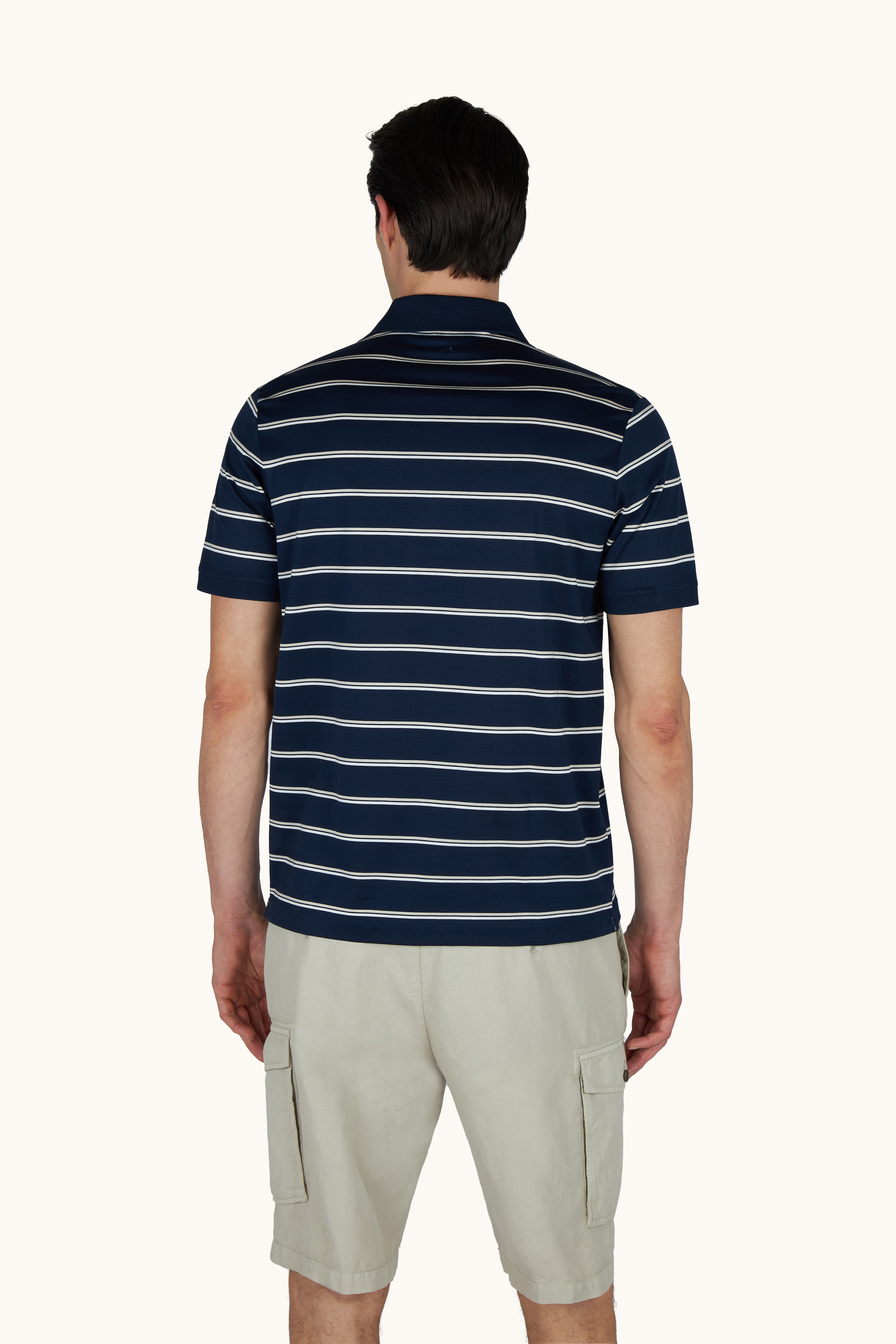 Double mercerised cotton jersey polo with striped pattern image number 3