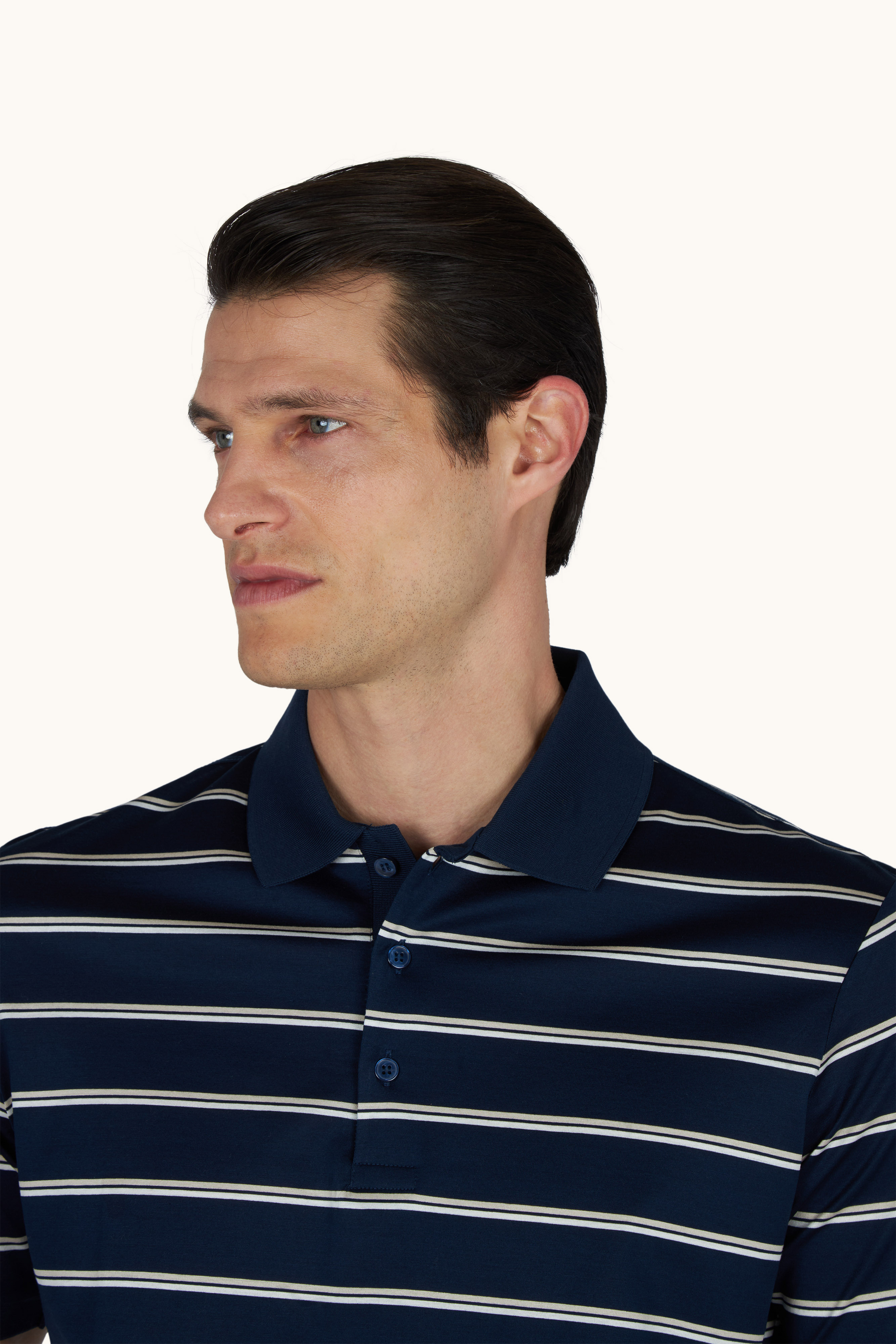 Double mercerised cotton jersey polo with striped pattern image number 4