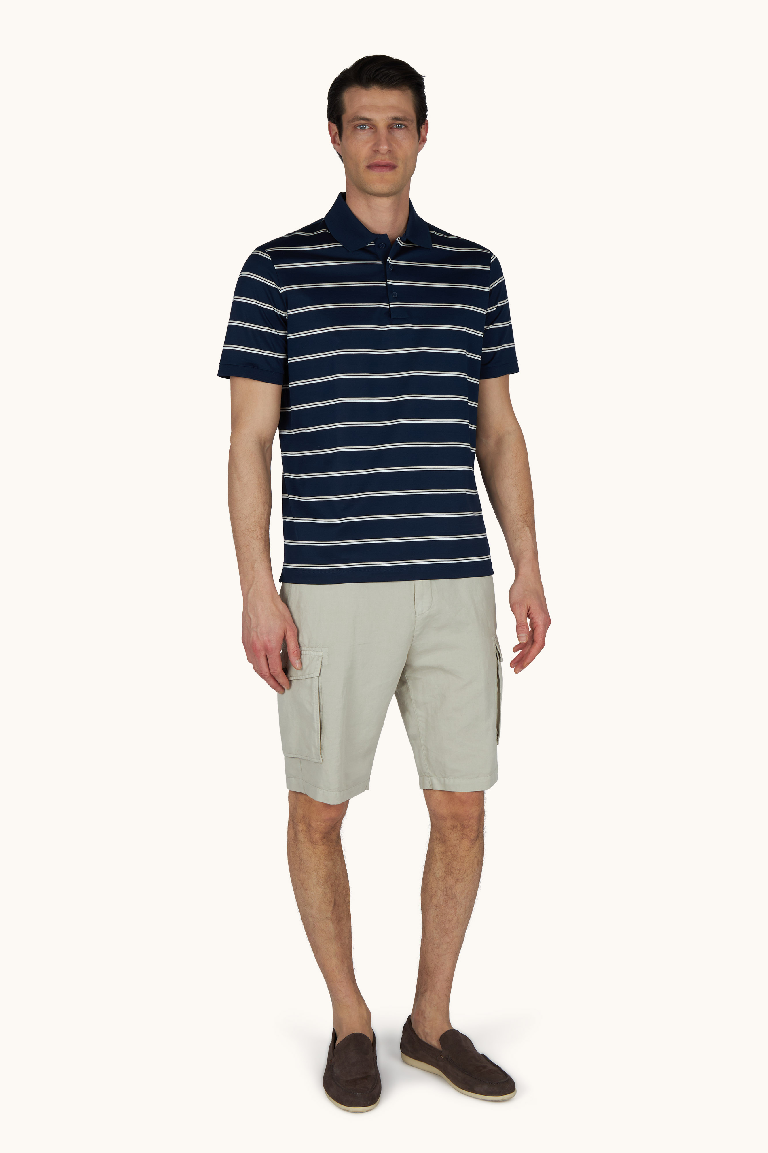 Double mercerised cotton jersey polo with striped pattern image number 2