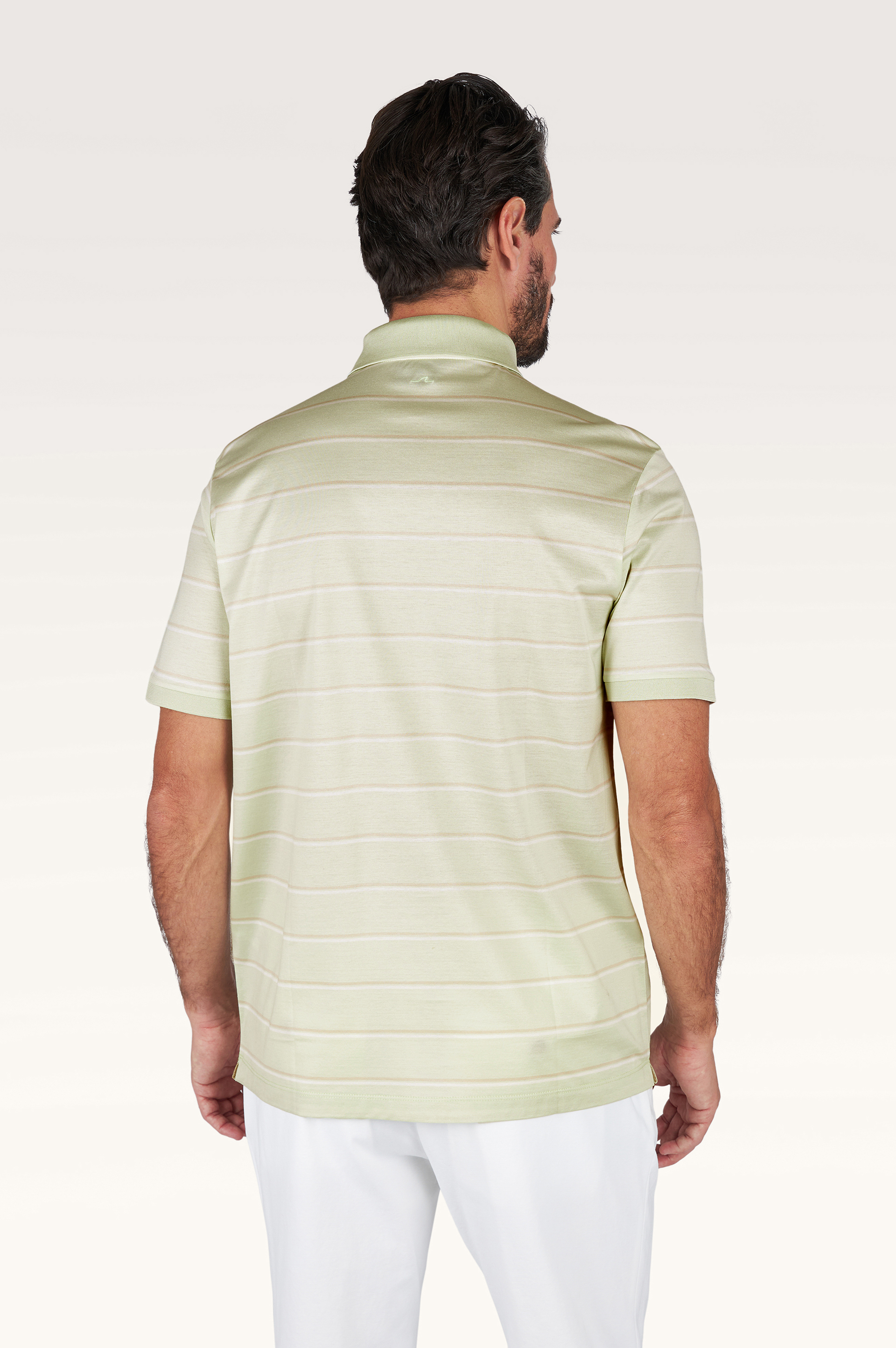 Double mercerised cotton jersey polo with striped pattern image number 3