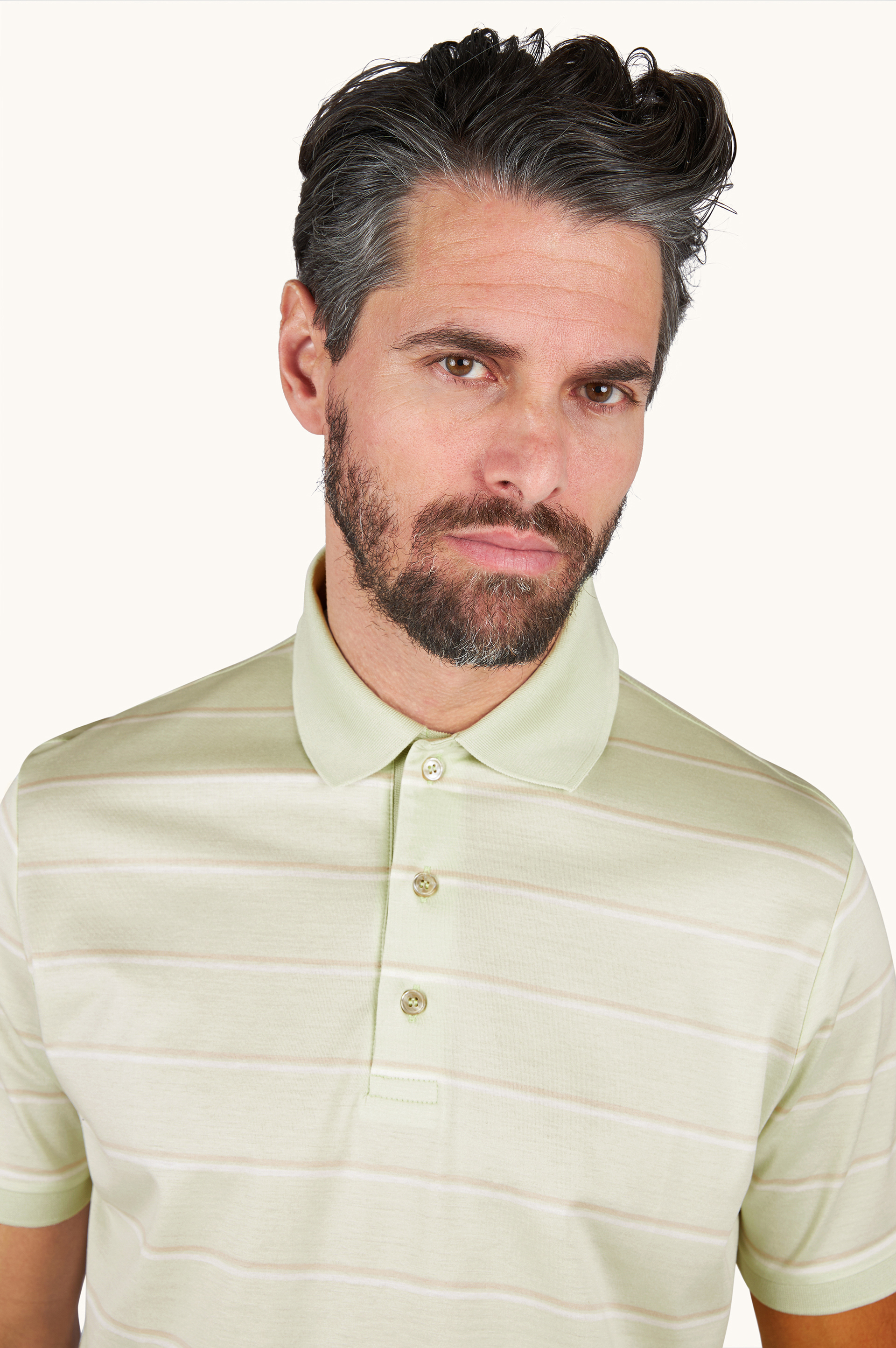 Double mercerised cotton jersey polo with striped pattern image number 4