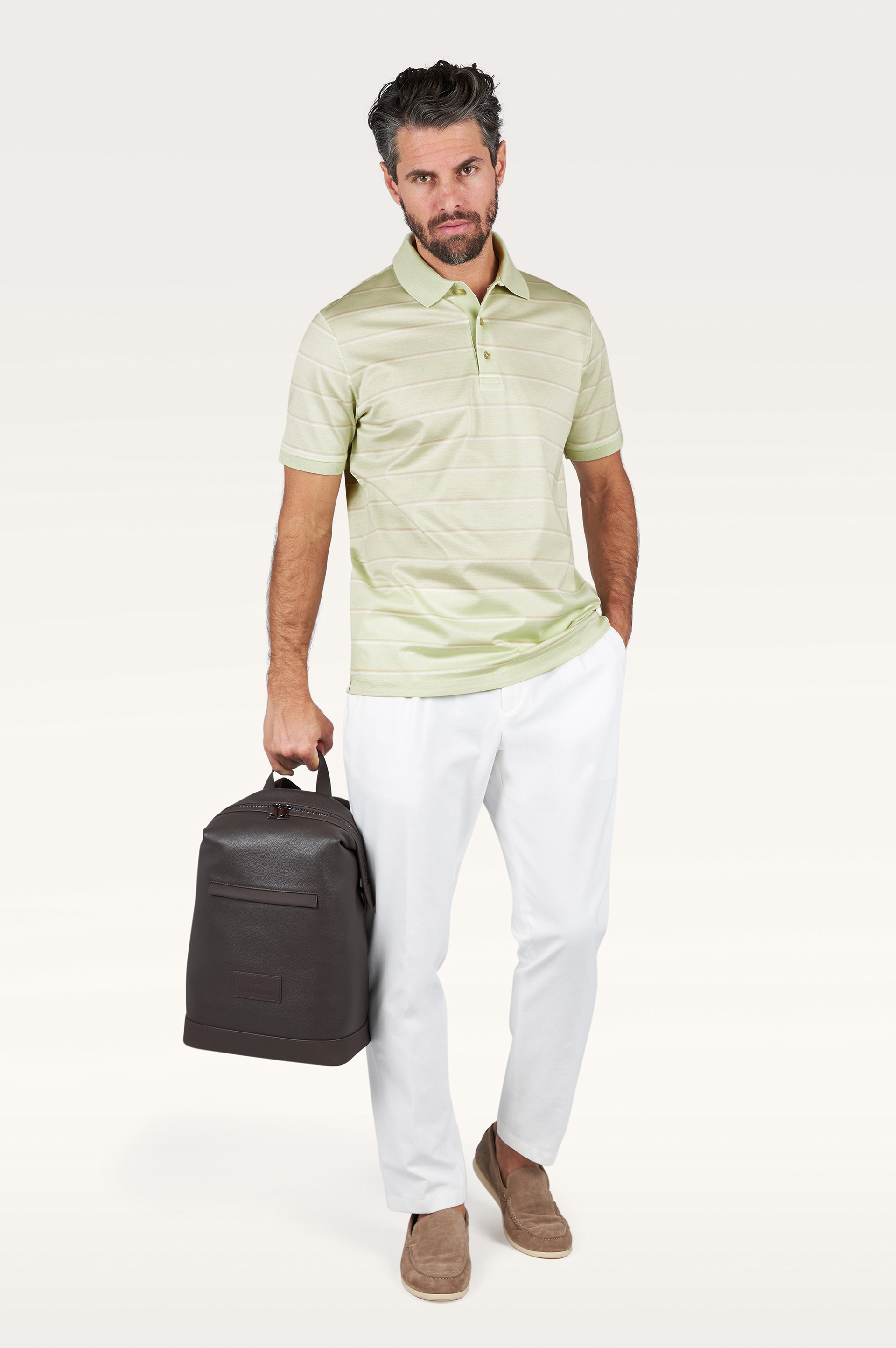 Double mercerised cotton jersey polo with striped pattern image number 2