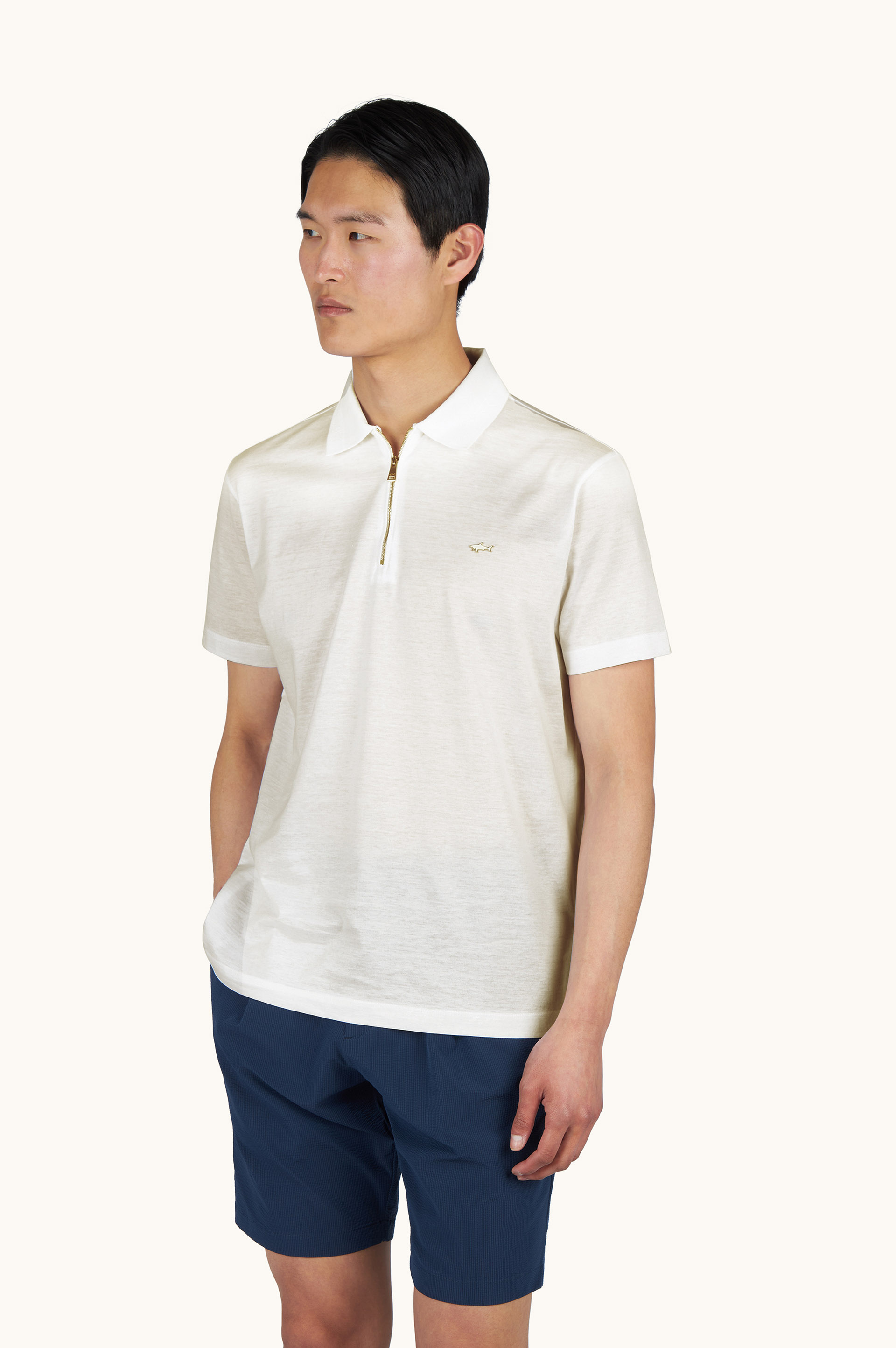 Polo with zip in double mercerised cotton jersey image number 0