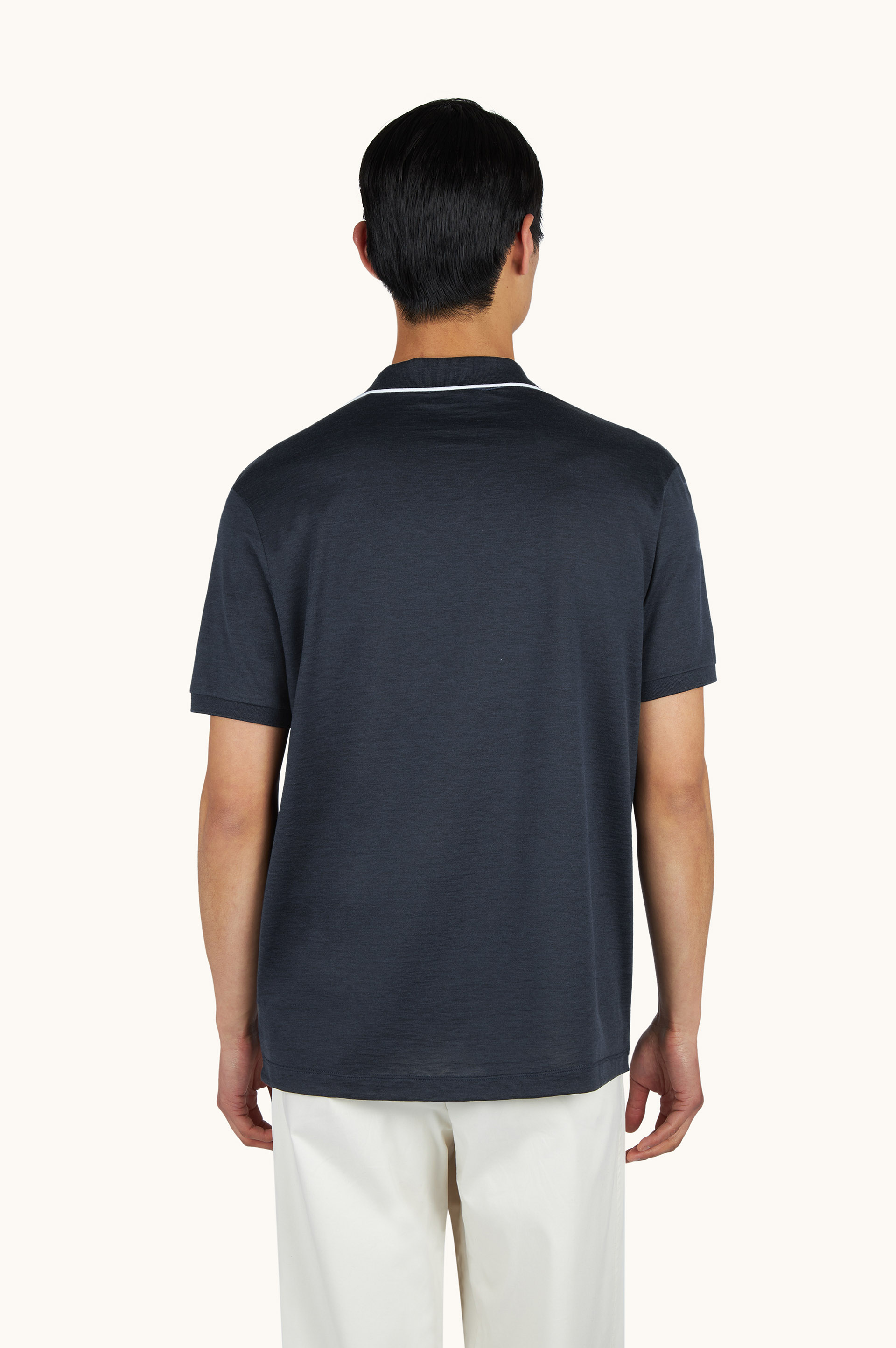 Open collar polo in cotton and silk image number 3