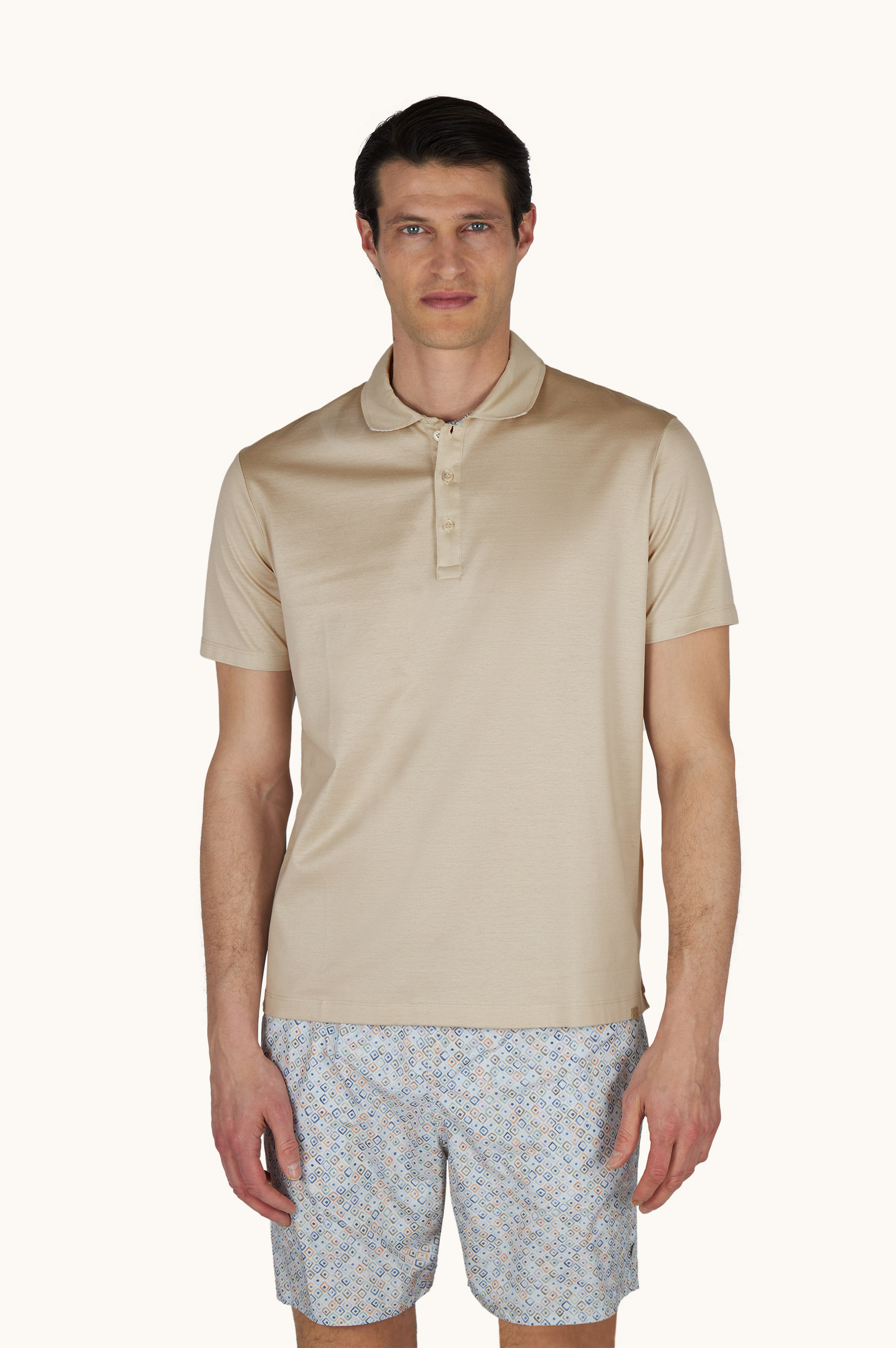 Polo shirt in cotton jersey with linen details image number 0