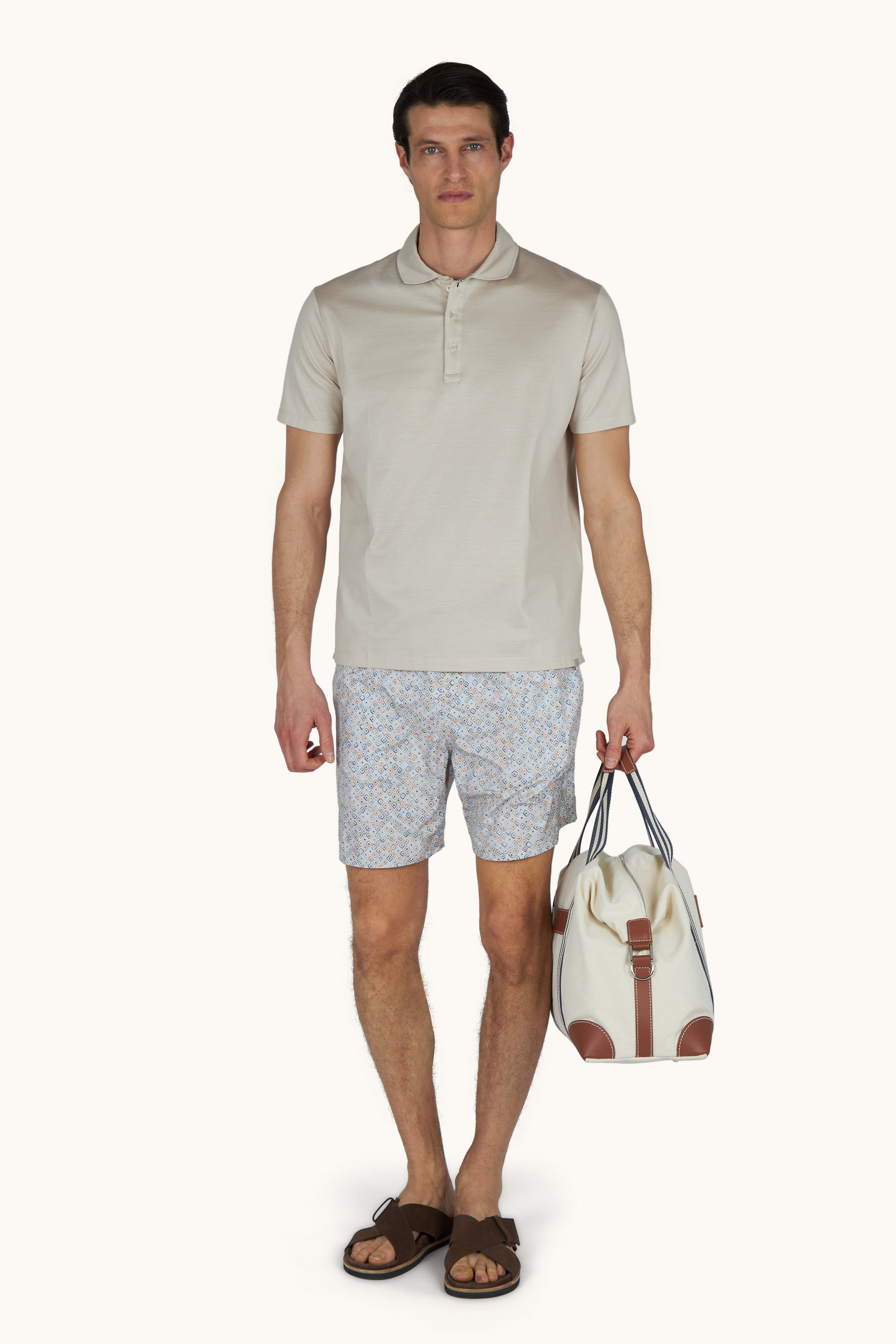 Polo shirt in cotton jersey with linen details image number 2