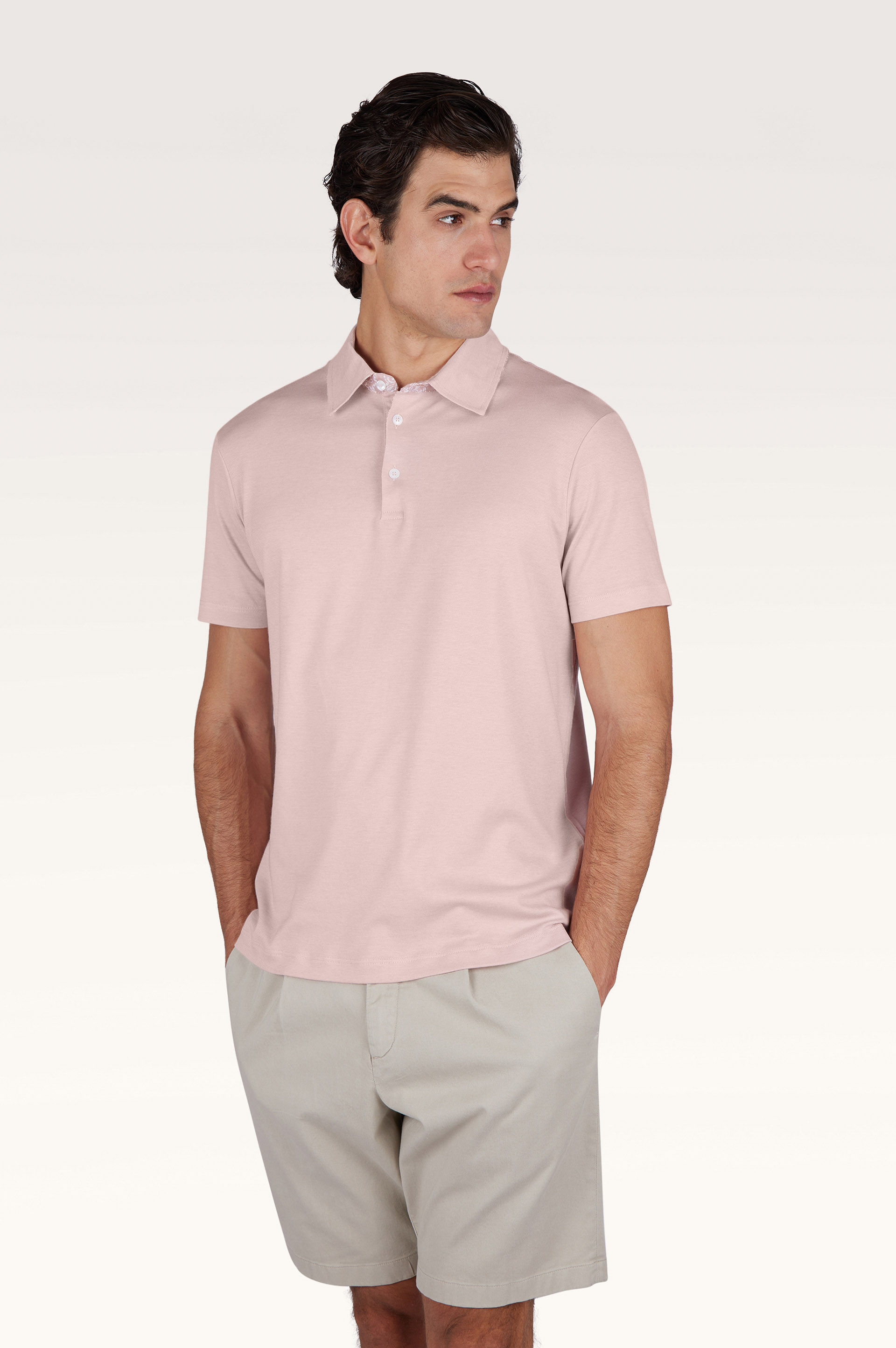 X-Soft polo shirt in cotton interlock with linen details image number 0