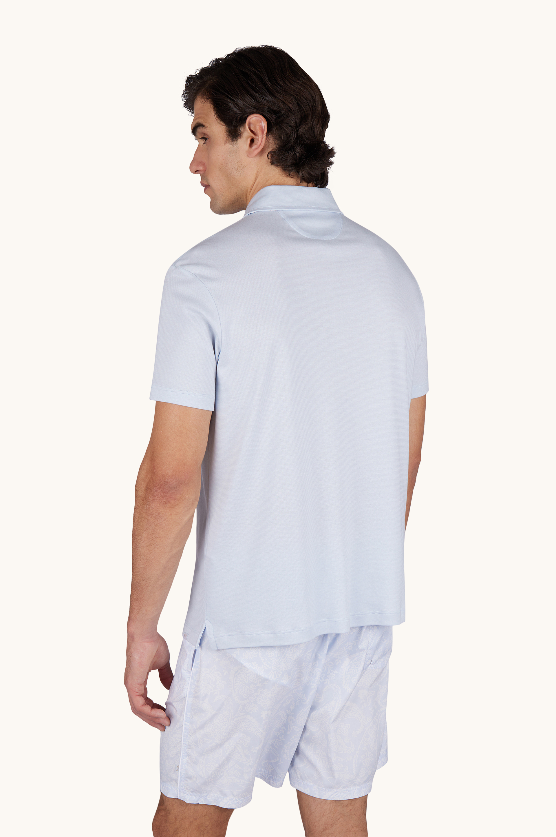 X-Soft polo shirt in cotton interlock with linen details image number 3