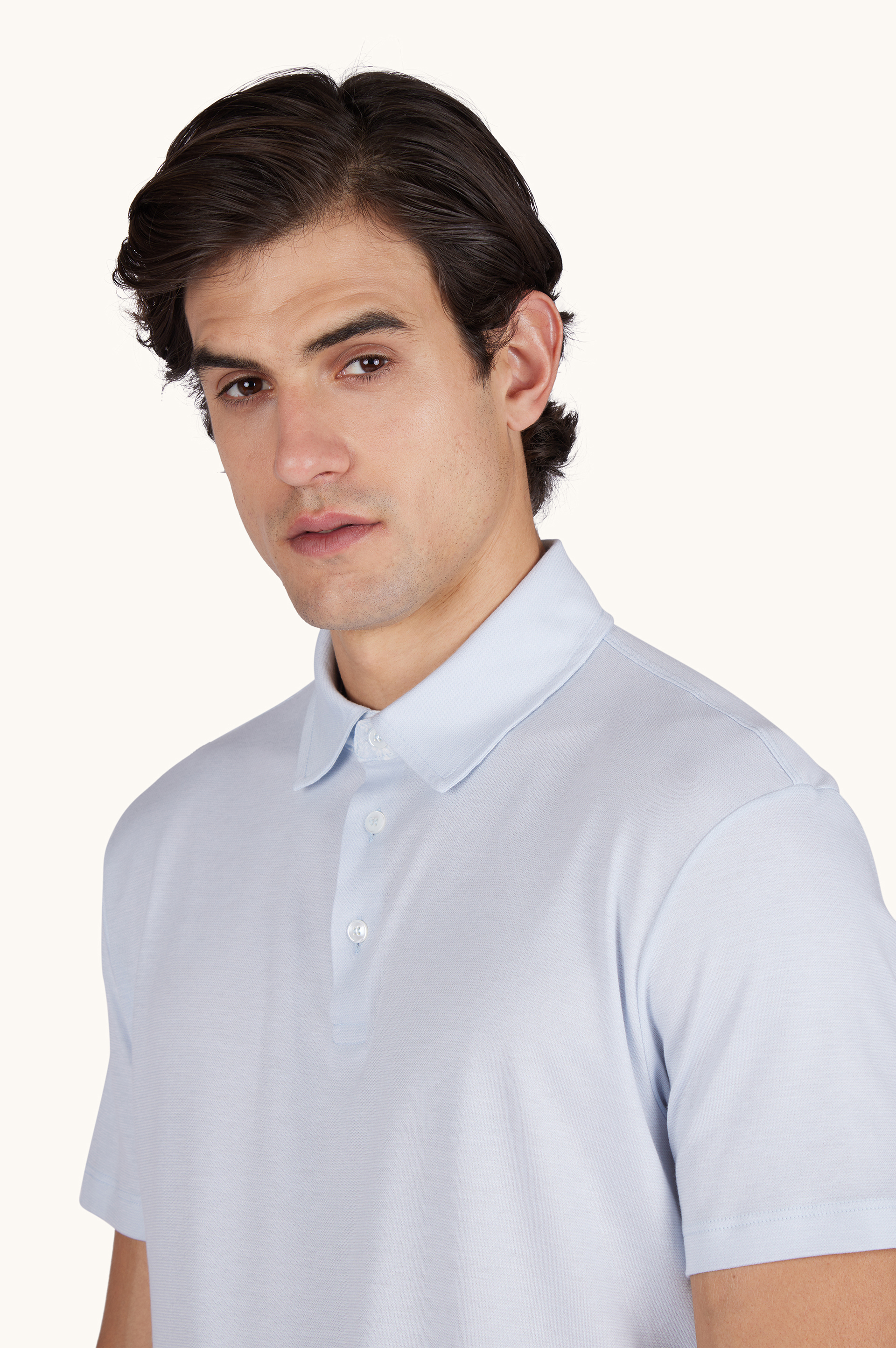 X-Soft polo shirt in cotton interlock with linen details image number 5