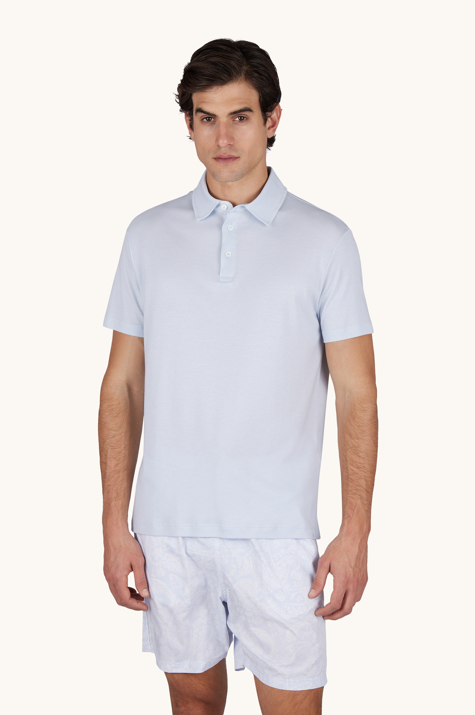X-Soft polo shirt in cotton interlock with linen details image number 0