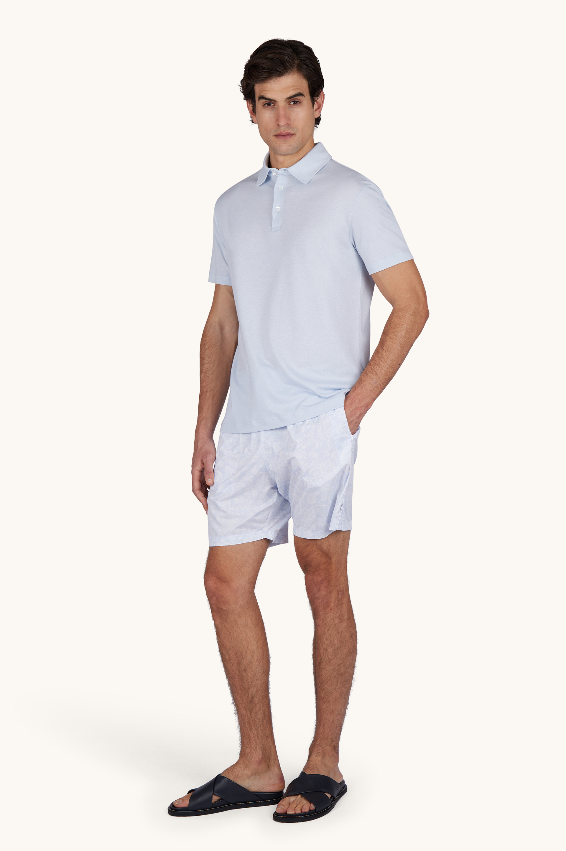 X-Soft polo shirt in cotton interlock with linen details image number 2