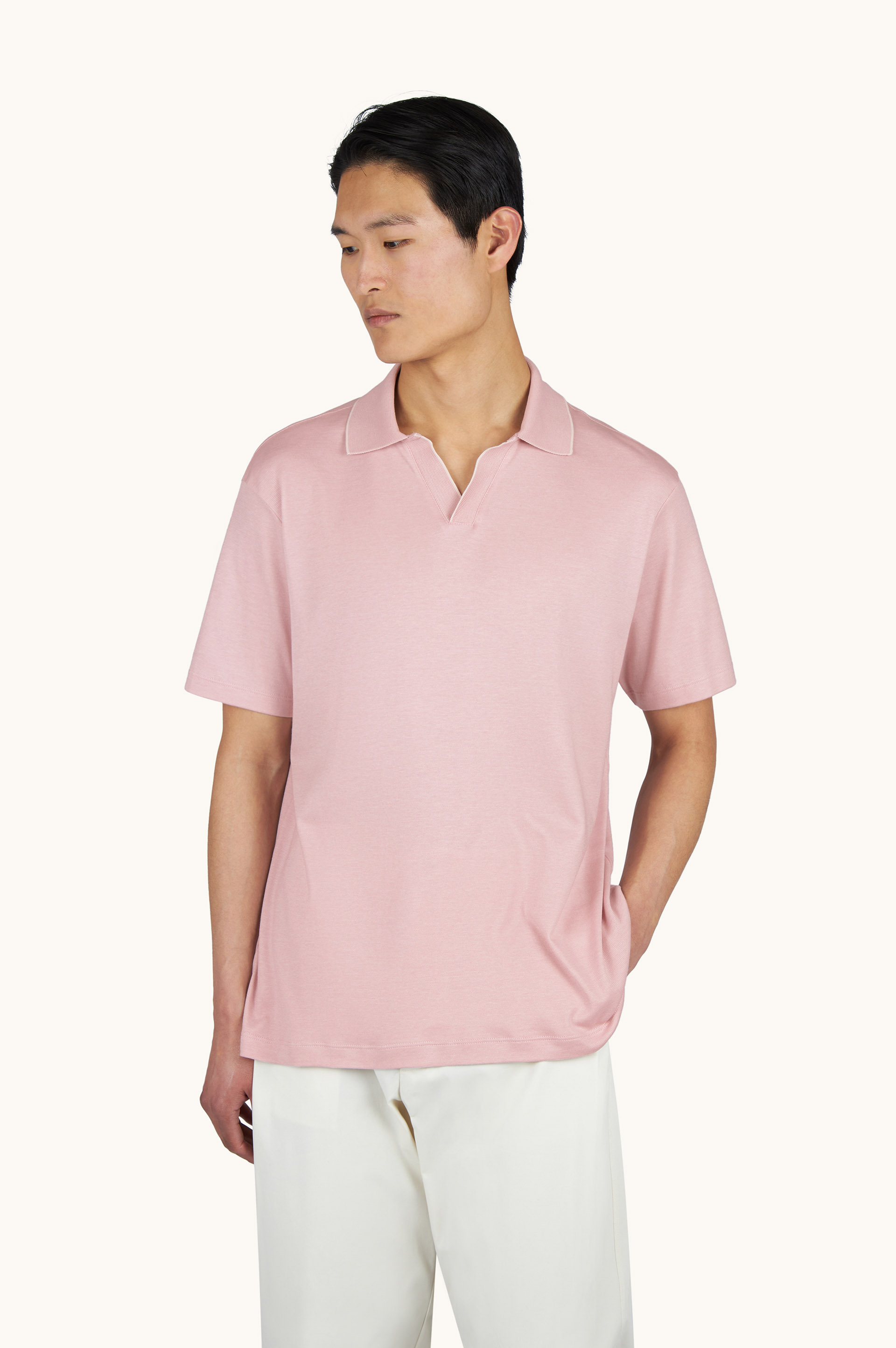 X-Soft open‑collar polo shirt in cotton interlock image number 0