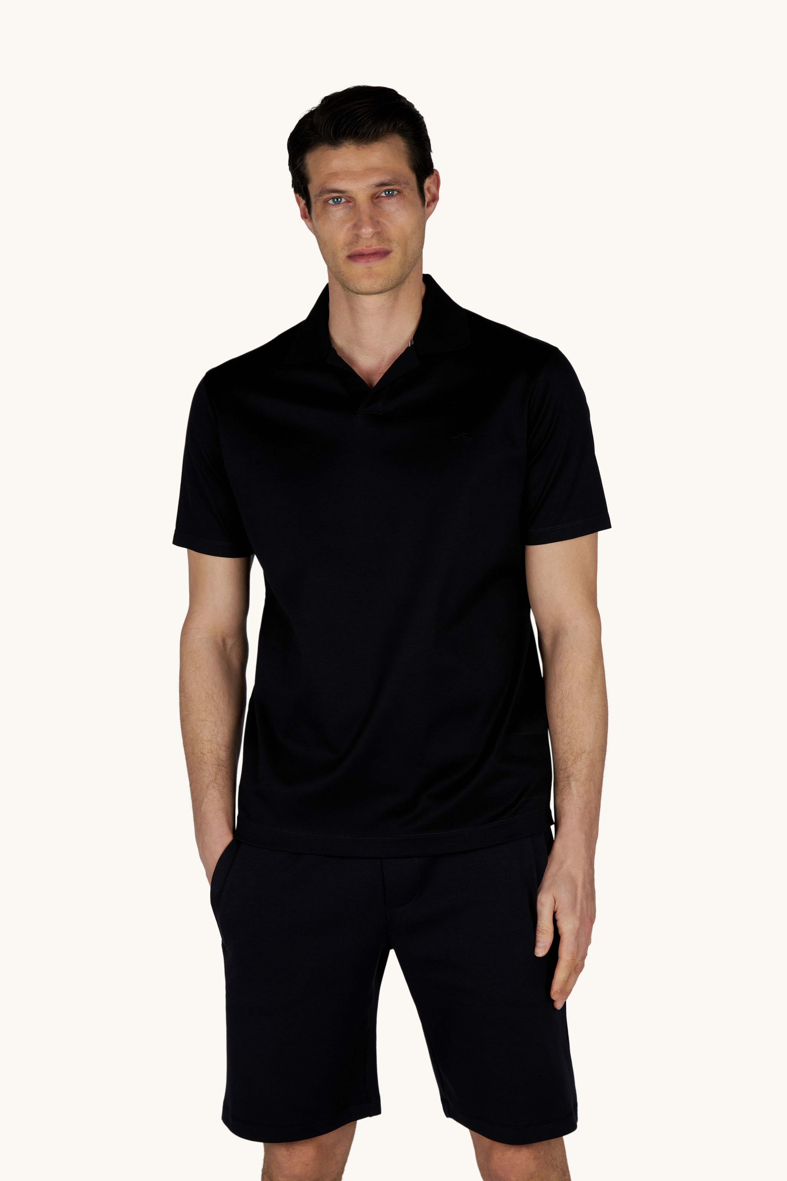 Open‑collar polo shirt in Aqua Touch cotton image number 0