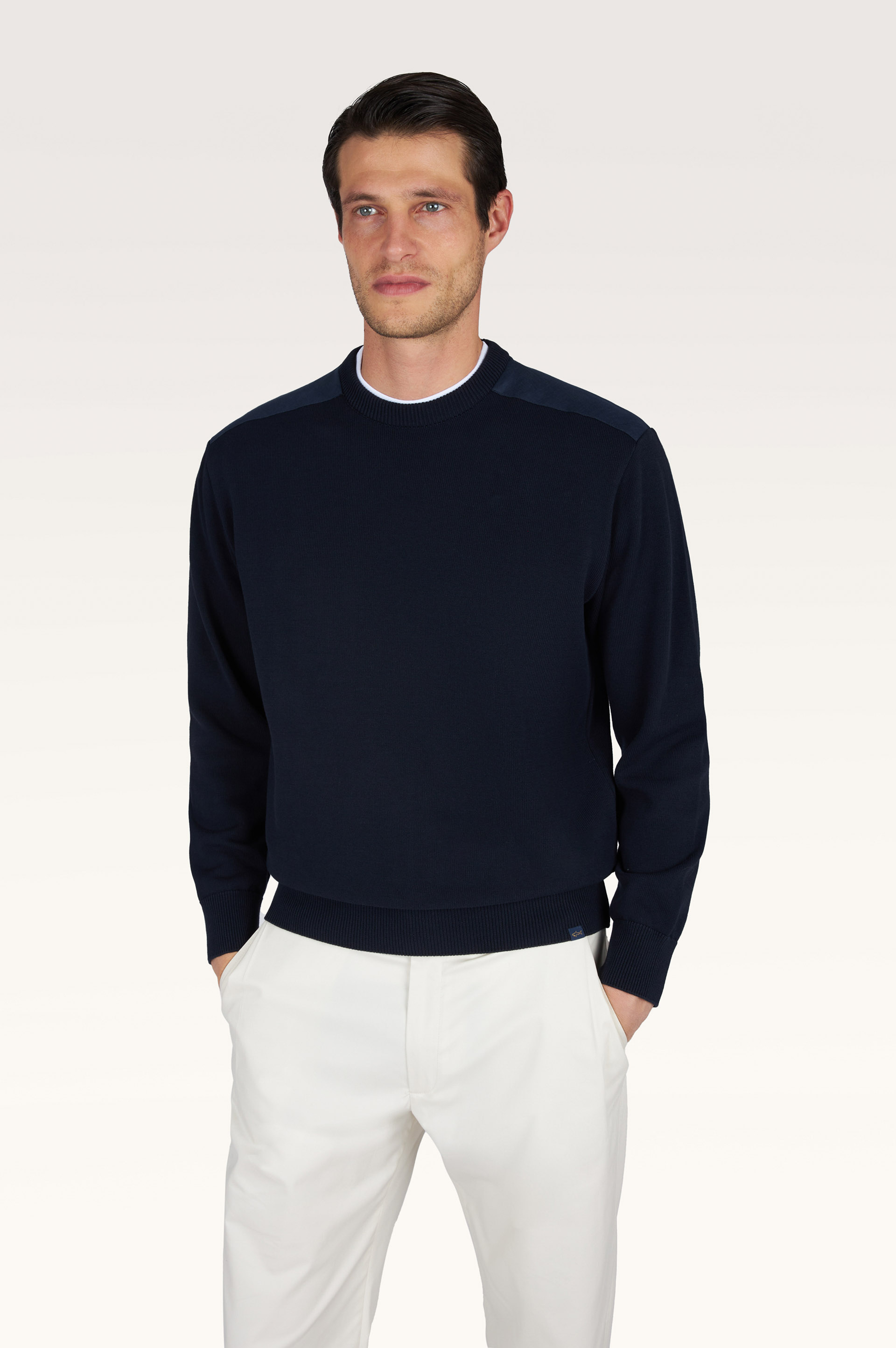 Crew‑neck sweater in Fresco cotton with linen details image number 0