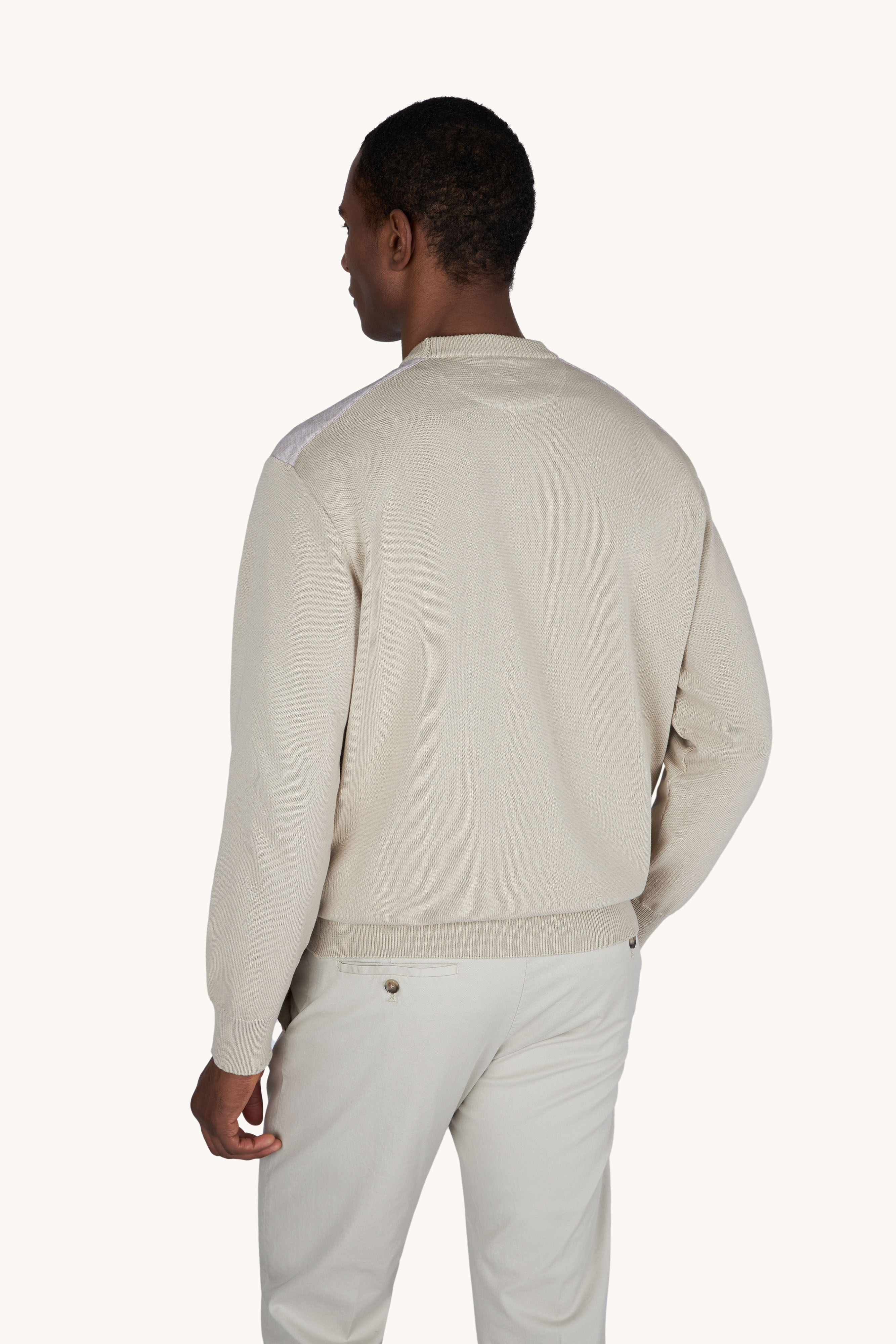 Crew‑neck sweater in Fresco cotton with linen details image number 2