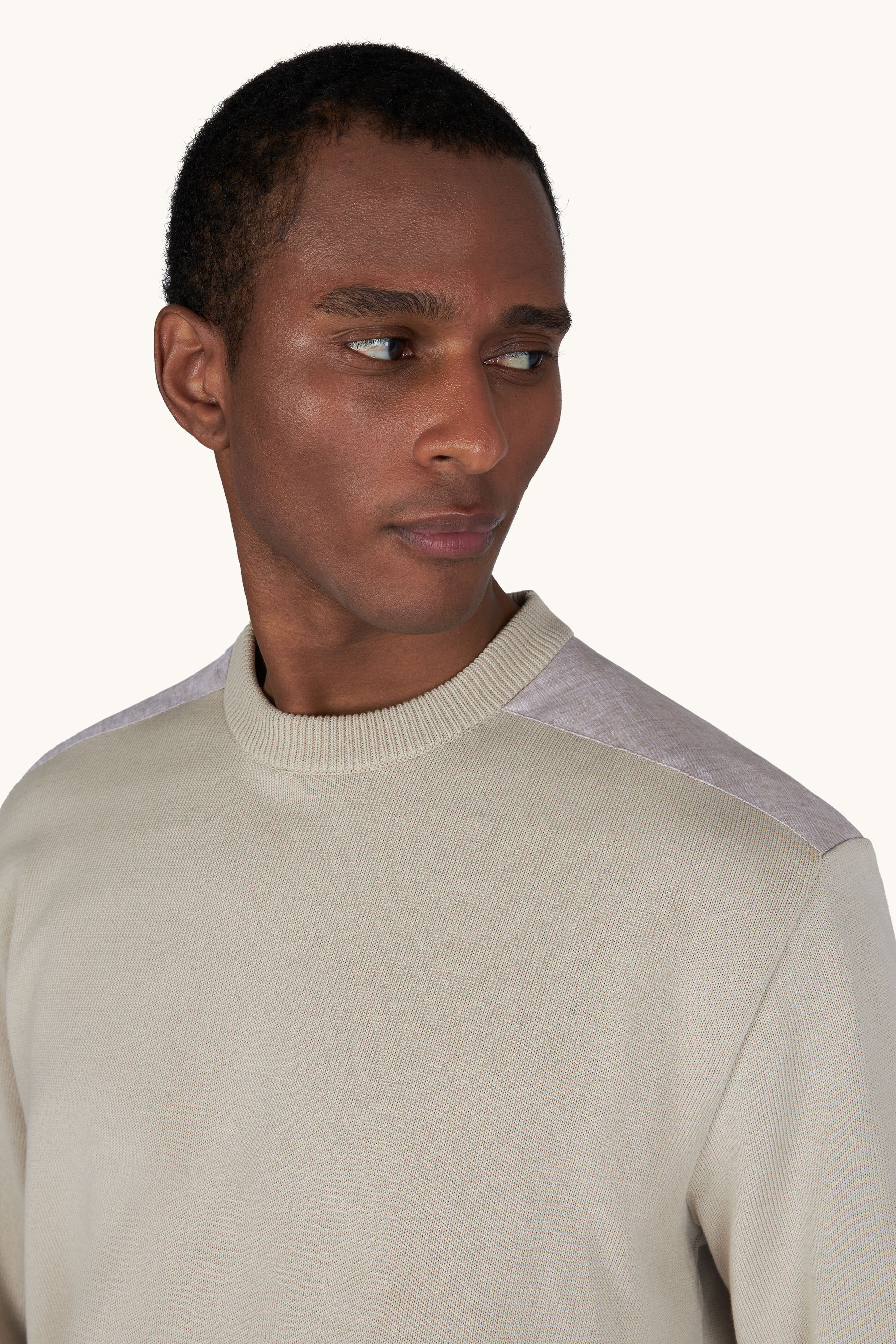 Crew‑neck sweater in Fresco cotton with linen details image number 4
