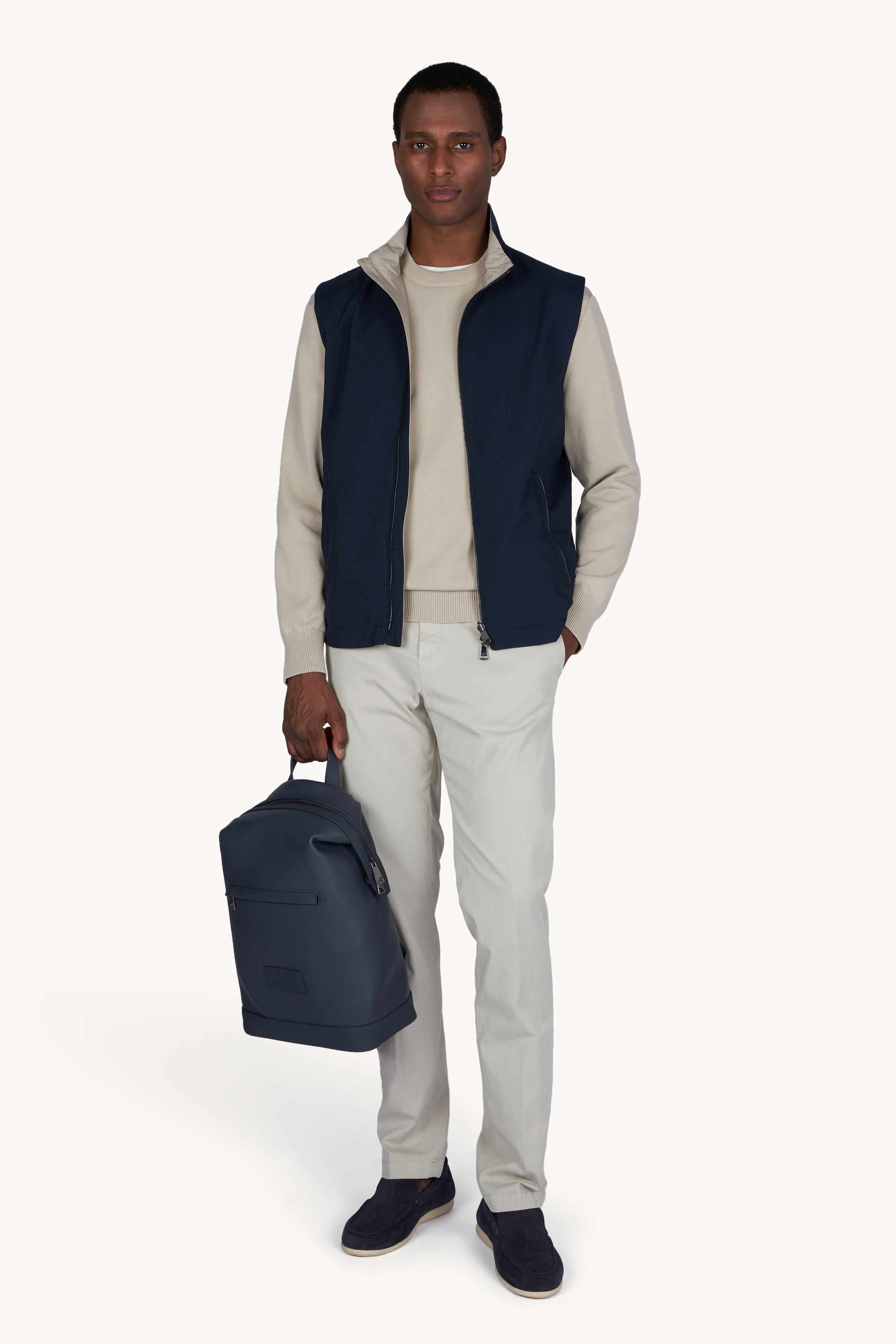 Crew‑neck sweater in Fresco cotton with linen details image number 6