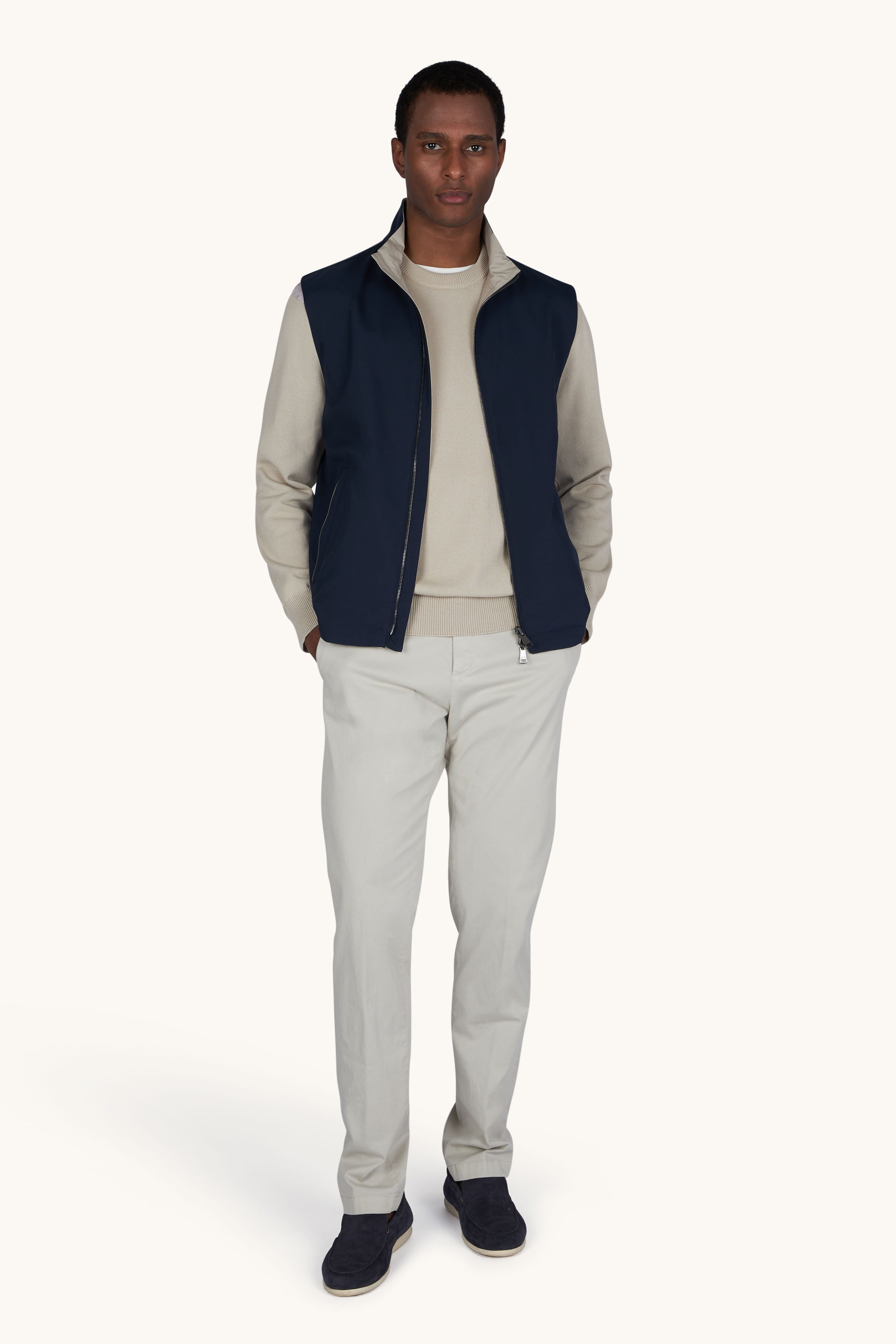 Crew‑neck sweater in Fresco cotton with linen details image number 1