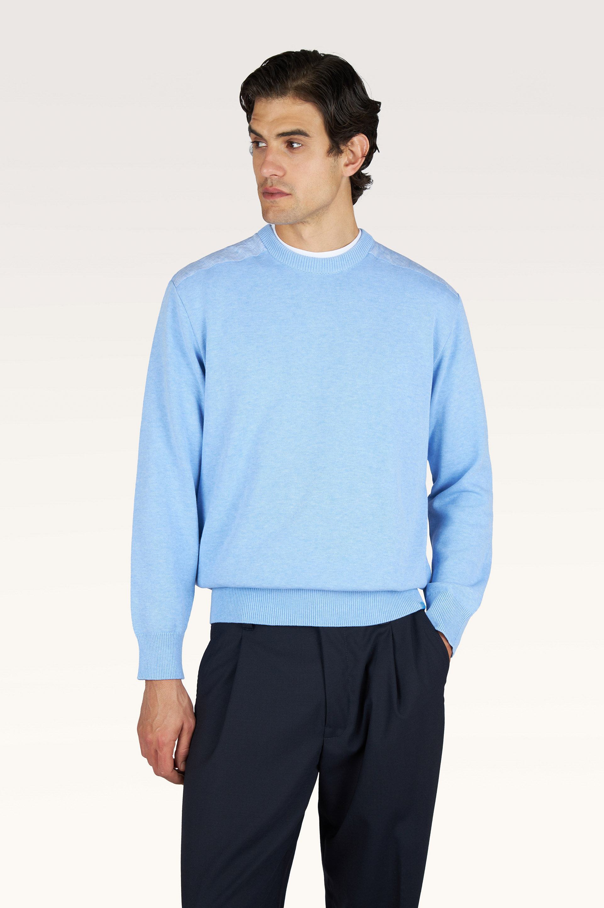 Pull &agrave; col rond en coton Fresco avec d&eacute;tails en lin image number 0