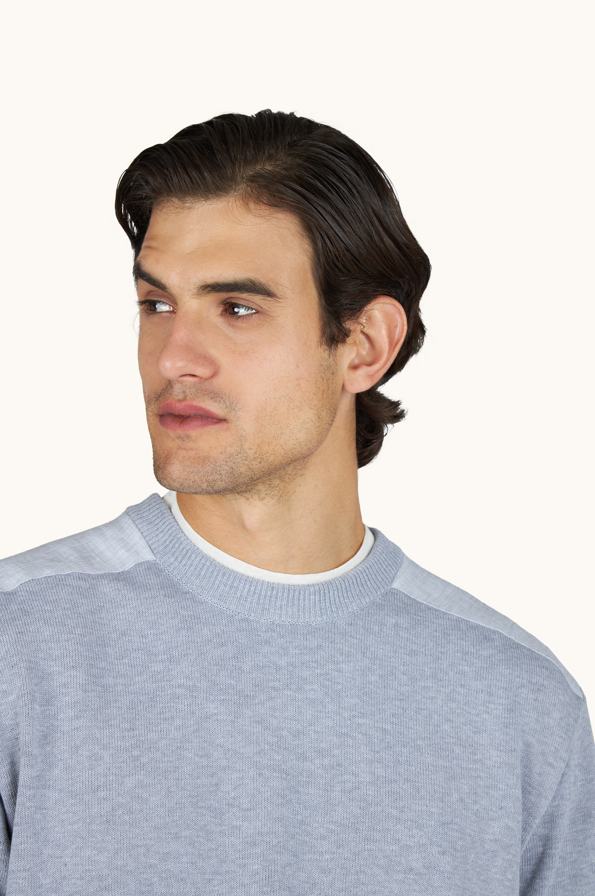 Rundhals-Pullover aus Fresco-Baumwolle mit Leinen-Details image number 3