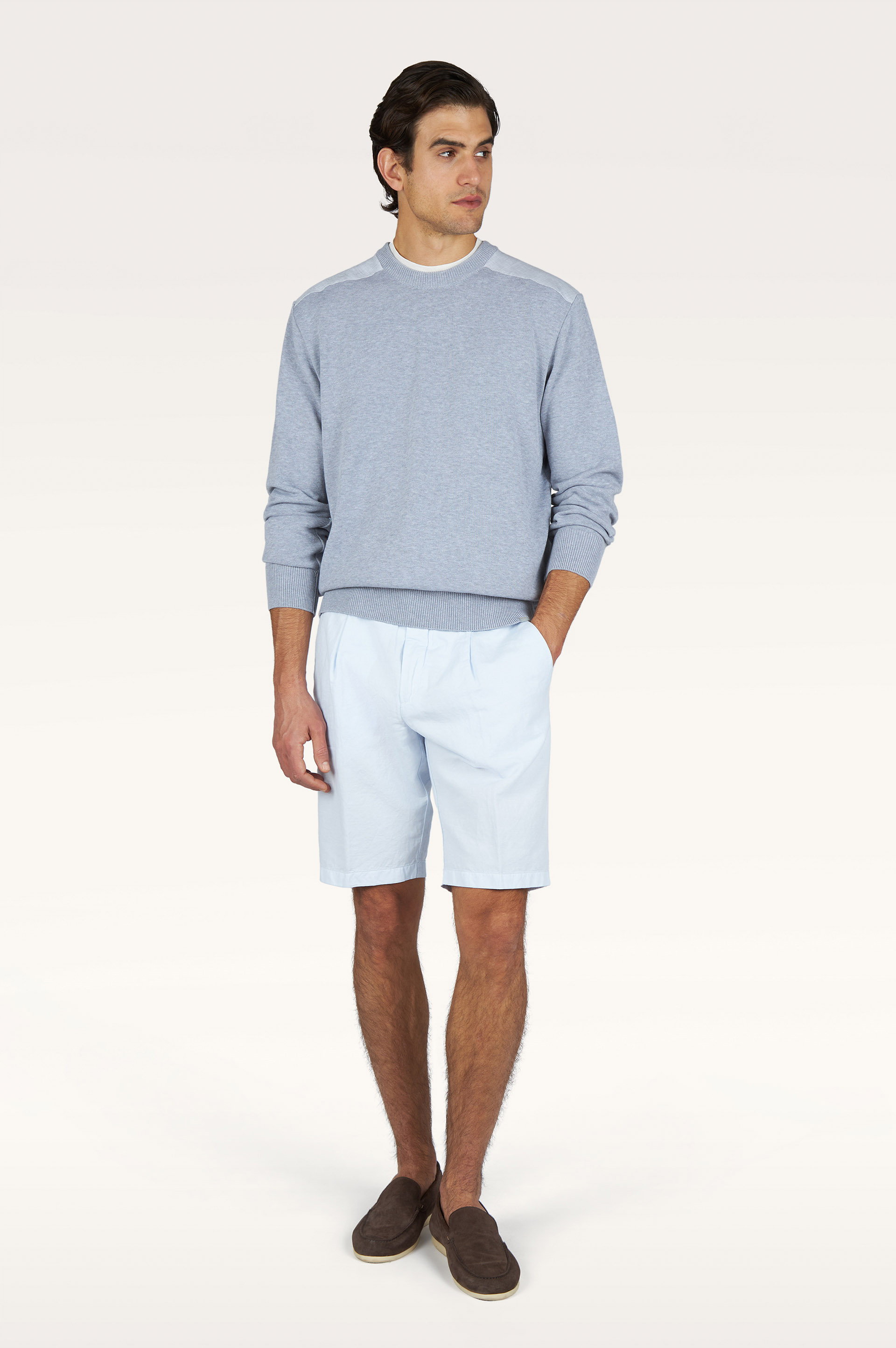 Rundhals-Pullover aus Fresco-Baumwolle mit Leinen-Details image number 1