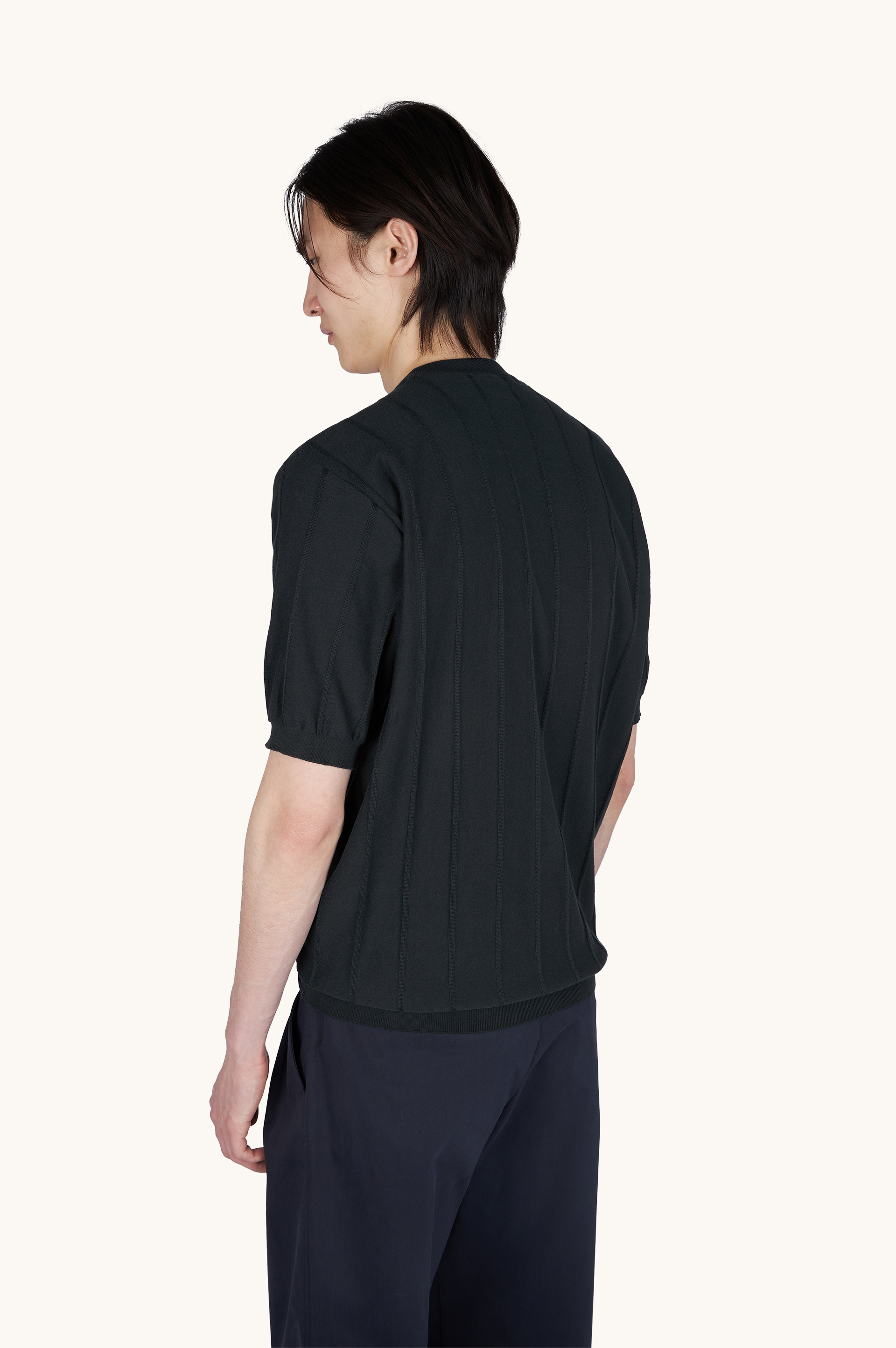 Crew‑neck sweater in Piuma cotton with linen details image number 3