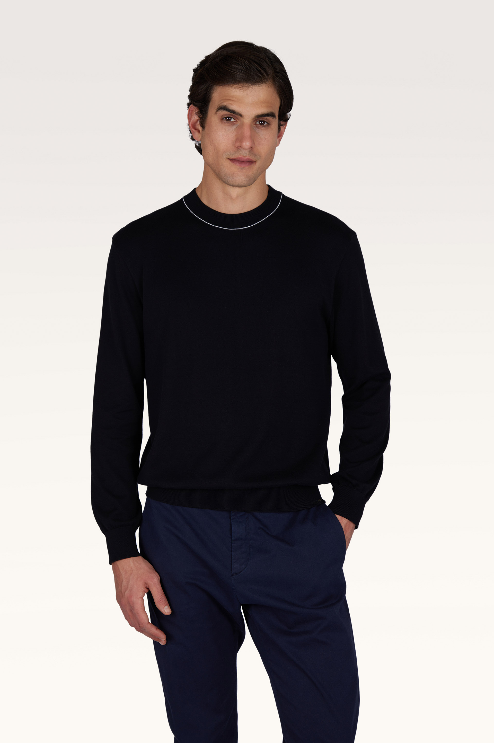 Crew‑neck sweater in Piuma cotton image number 0