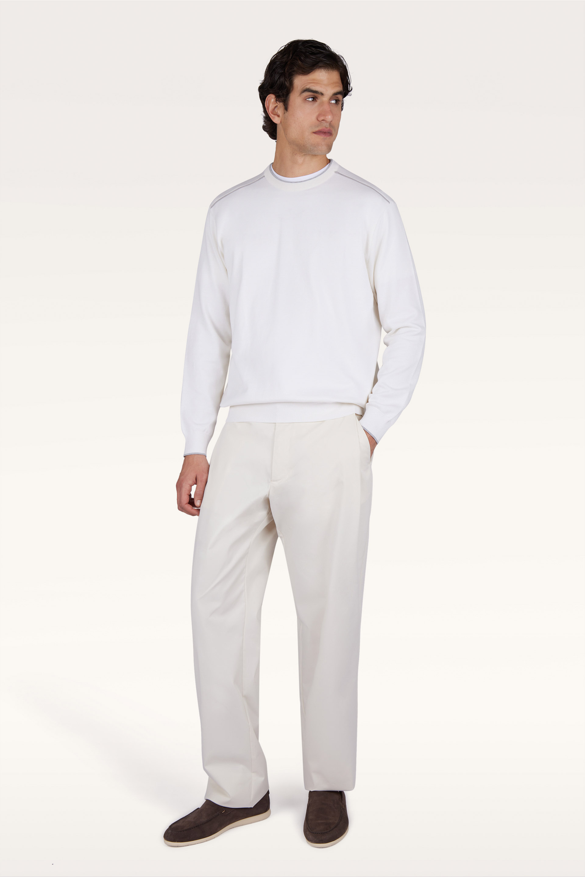 Джемпер с круглым вырезом из шелка и хлопка с замшевыми деталями Aqualeather image number 1