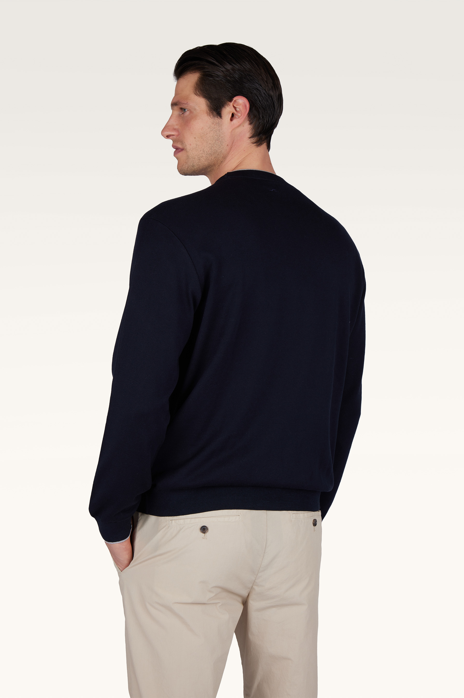 Maglia girocollo in seta e cotone con dettagli in suede Aqualeather image number 3