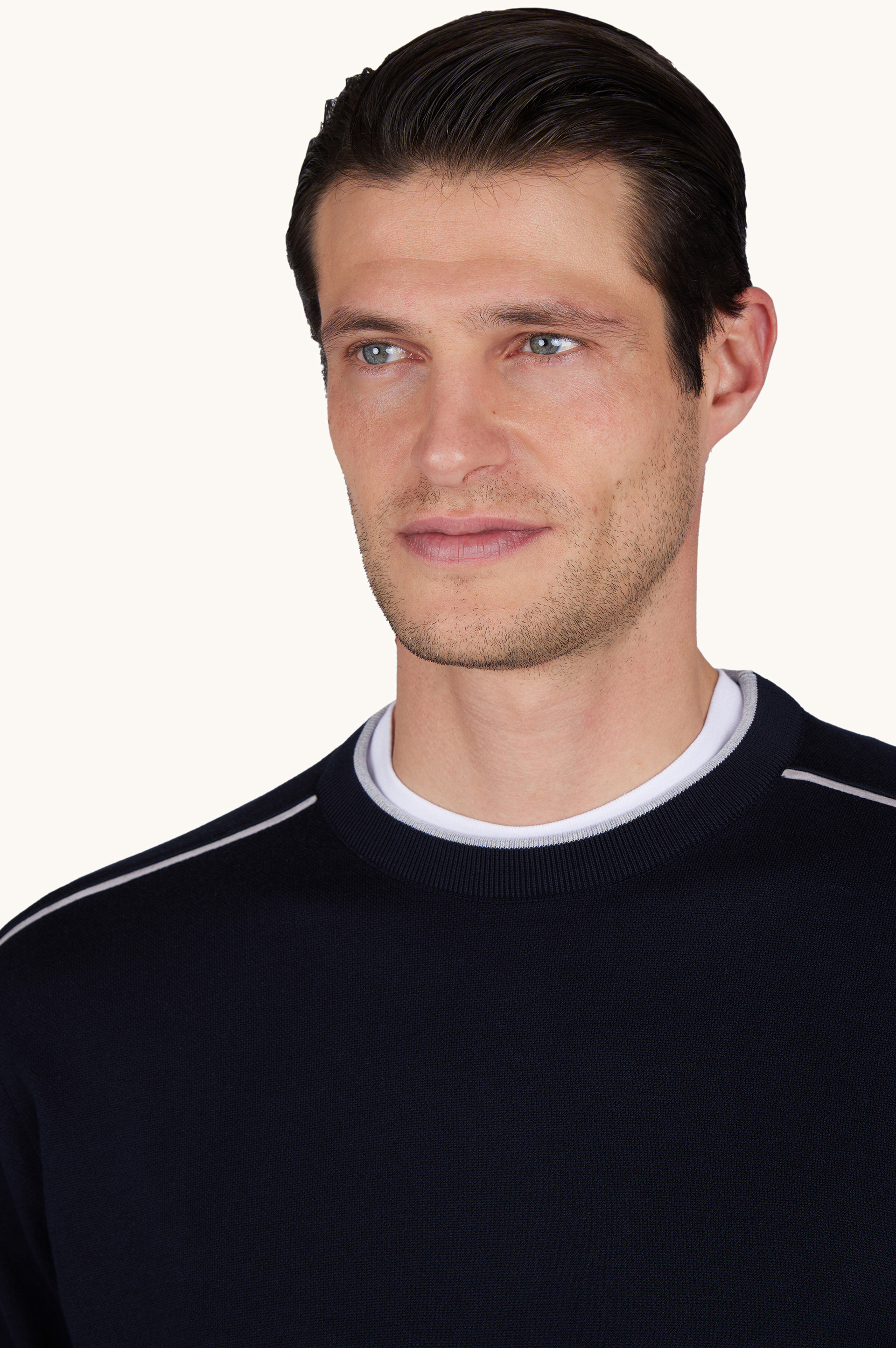 Maglia girocollo in seta e cotone con dettagli in suede Aqualeather image number 4