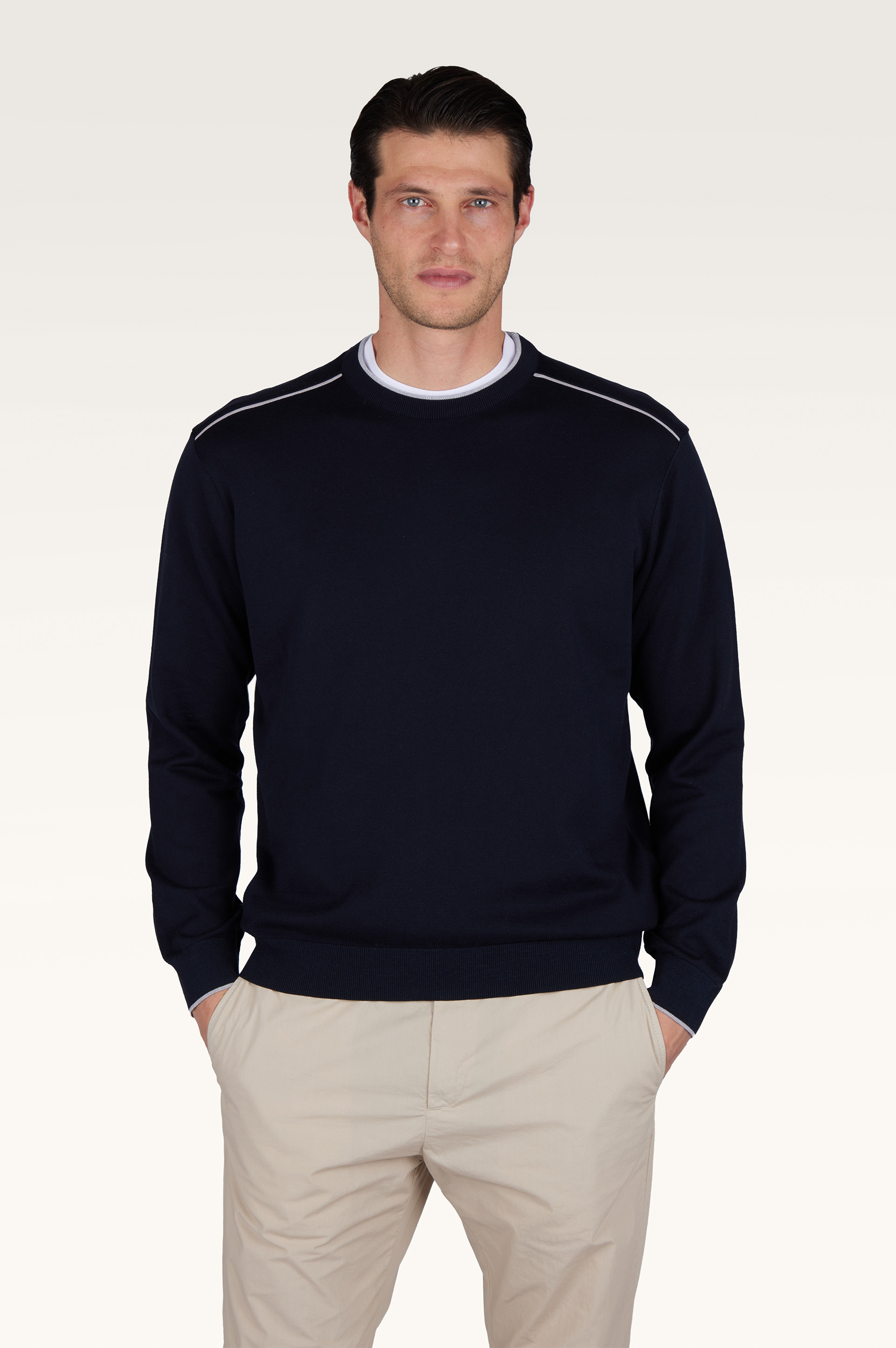 Maglia girocollo in seta e cotone con dettagli in suede Aqualeather image number 0