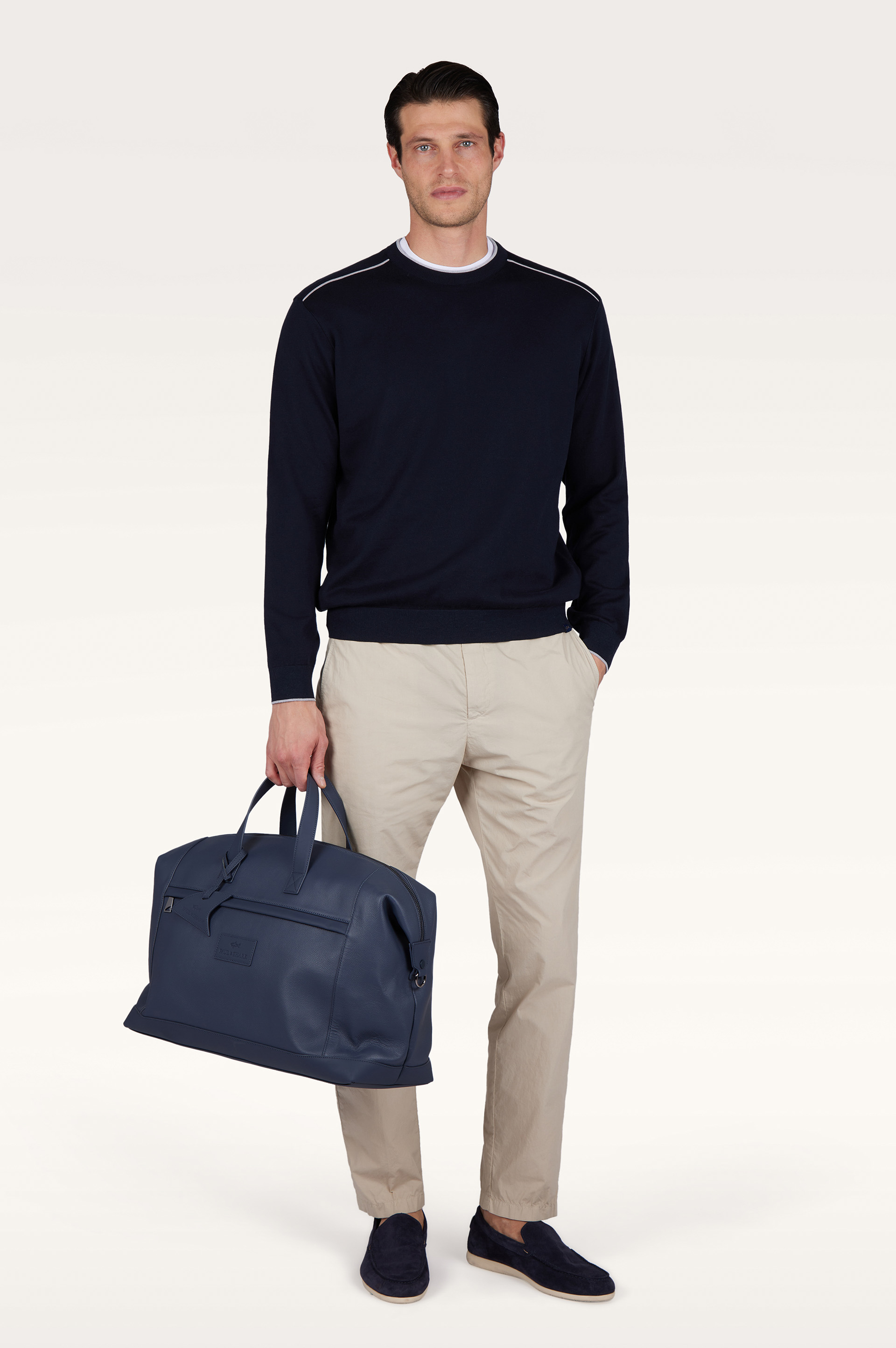 Maglia girocollo in seta e cotone con dettagli in suede Aqualeather image number 2