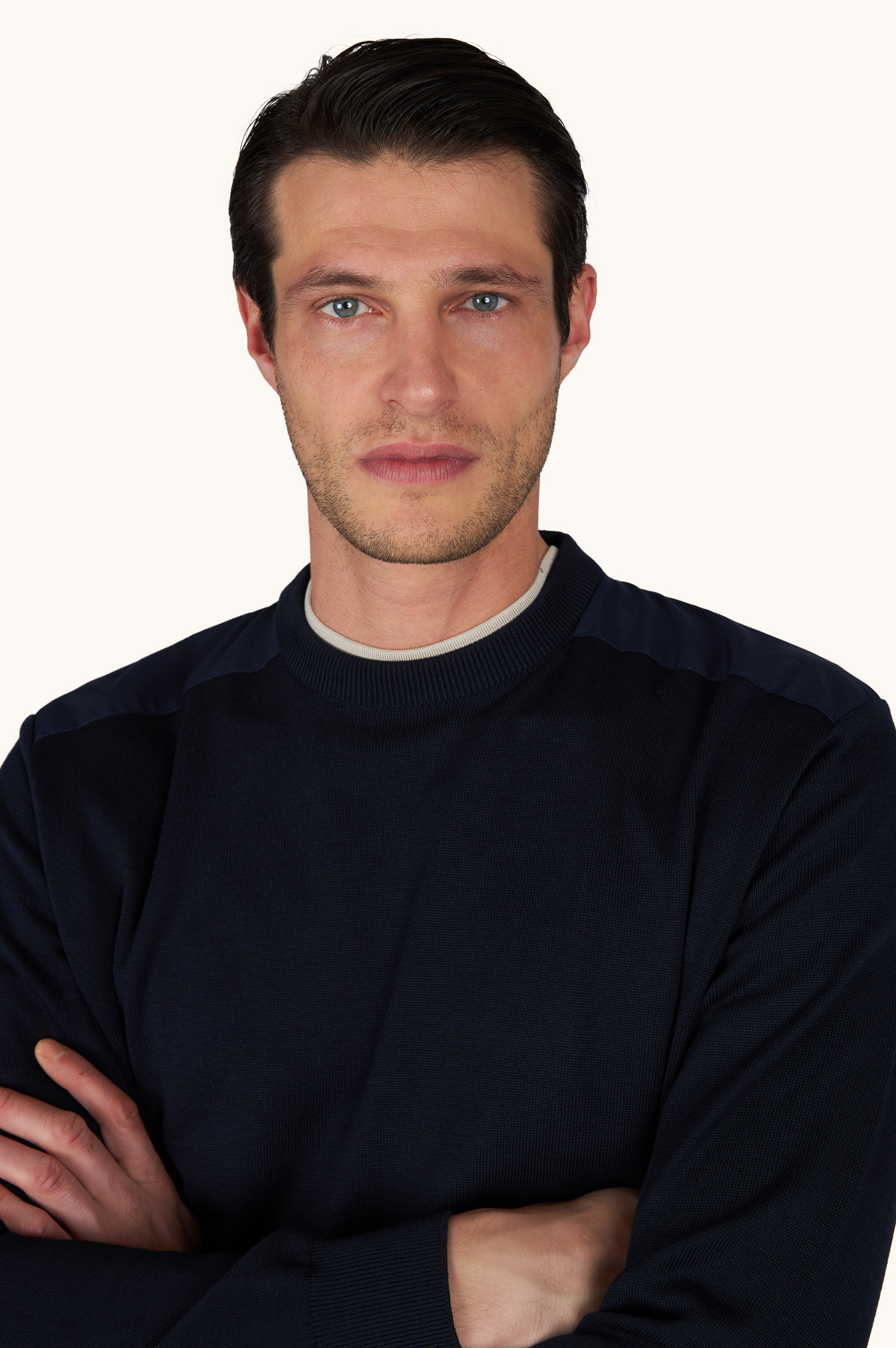 Crew‑neck sweater in silk and cotton with wool and silk details image number 3