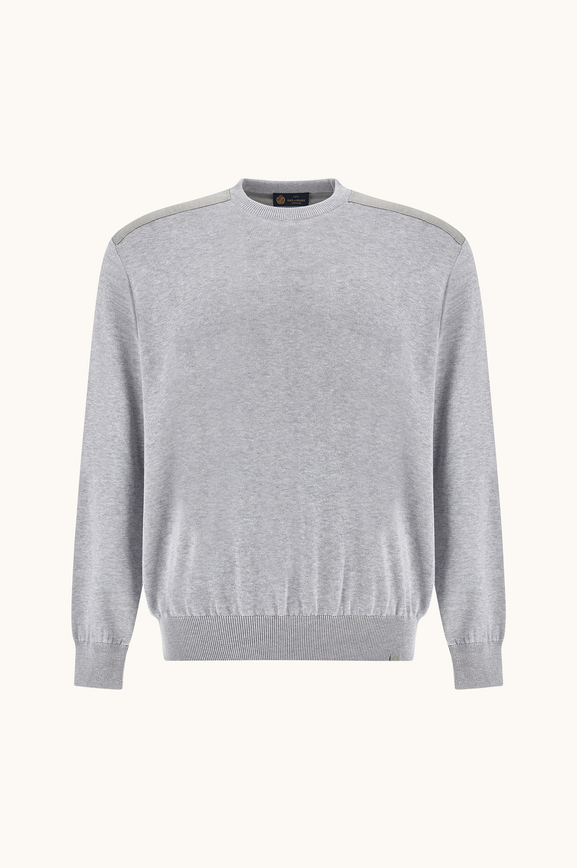 Pull &agrave; col rond en soie et coton avec d&eacute;tails en laine et soie image number 1