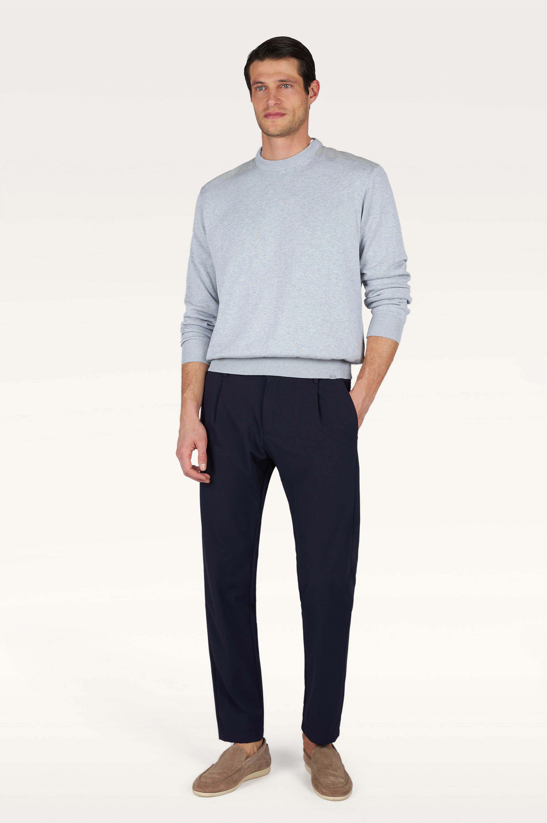 Jersey de cuello redondo de seda y algod&oacute;n con detalles de lana y seda image number 1