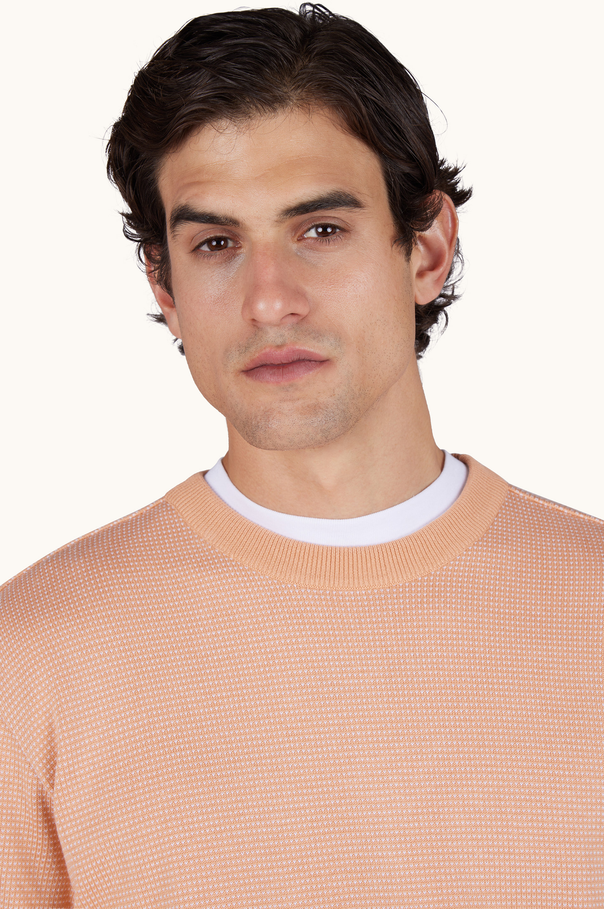 Crew‑neck sweater in silk and cotton with Aqualeather suede details image number 3