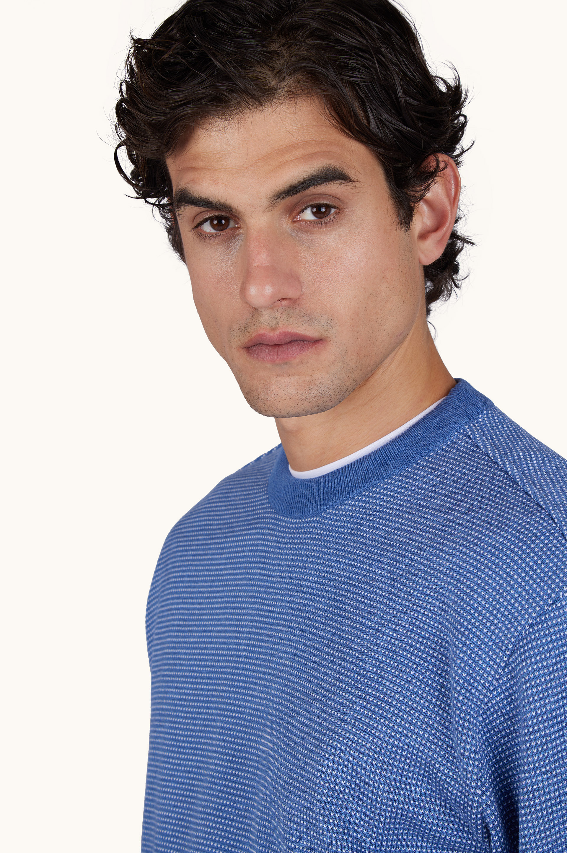 Crew‑neck sweater in silk and cotton with Aqualeather suede details image number 3