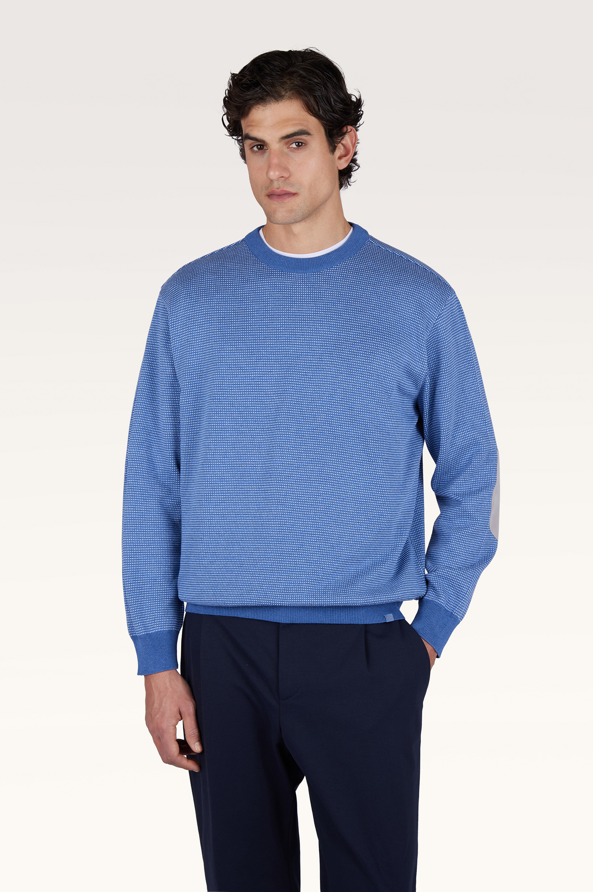 Crew‑neck sweater in silk and cotton with Aqualeather suede details image number 0