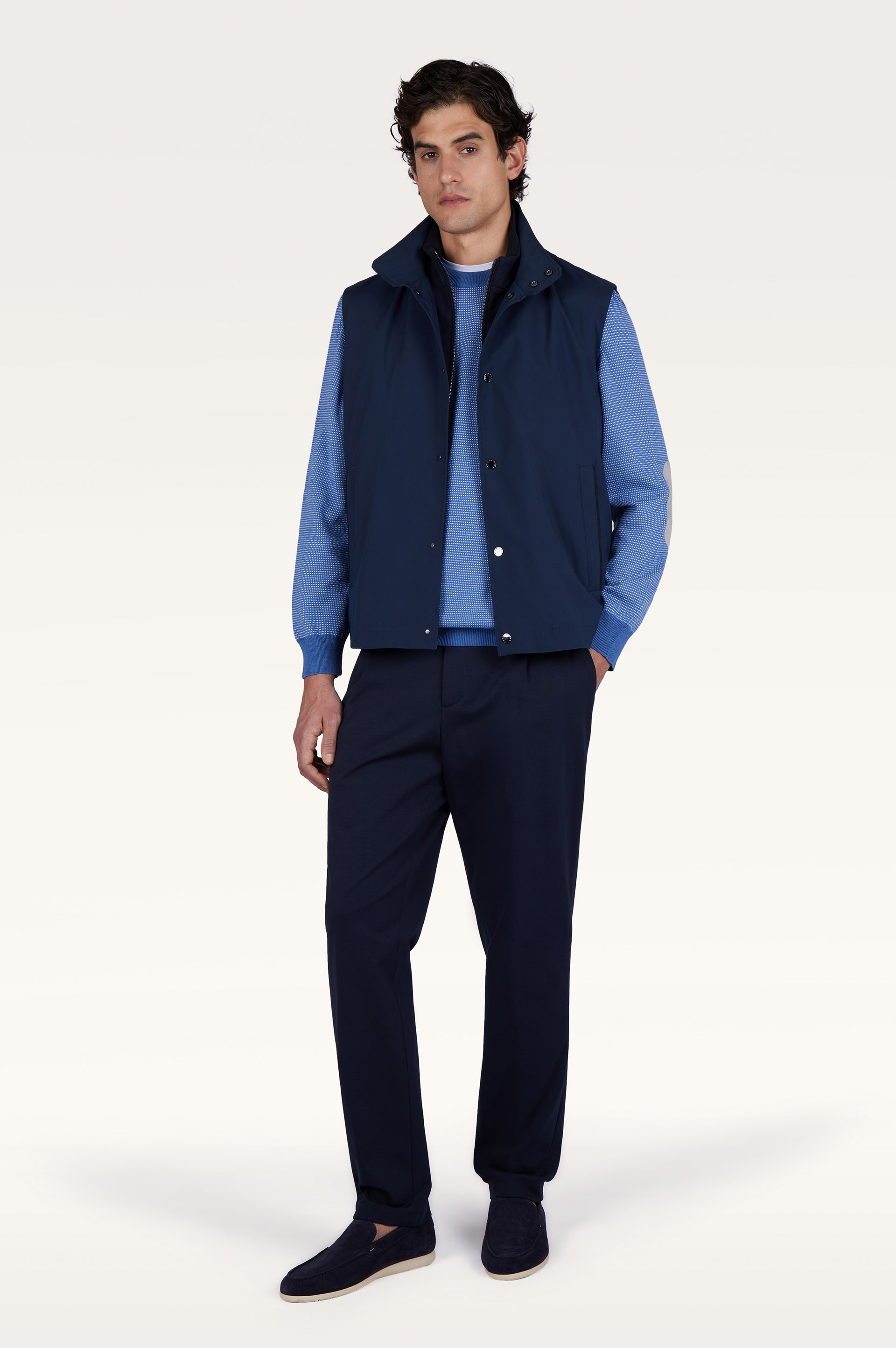 Crew‑neck sweater in silk and cotton with Aqualeather suede details image number 1