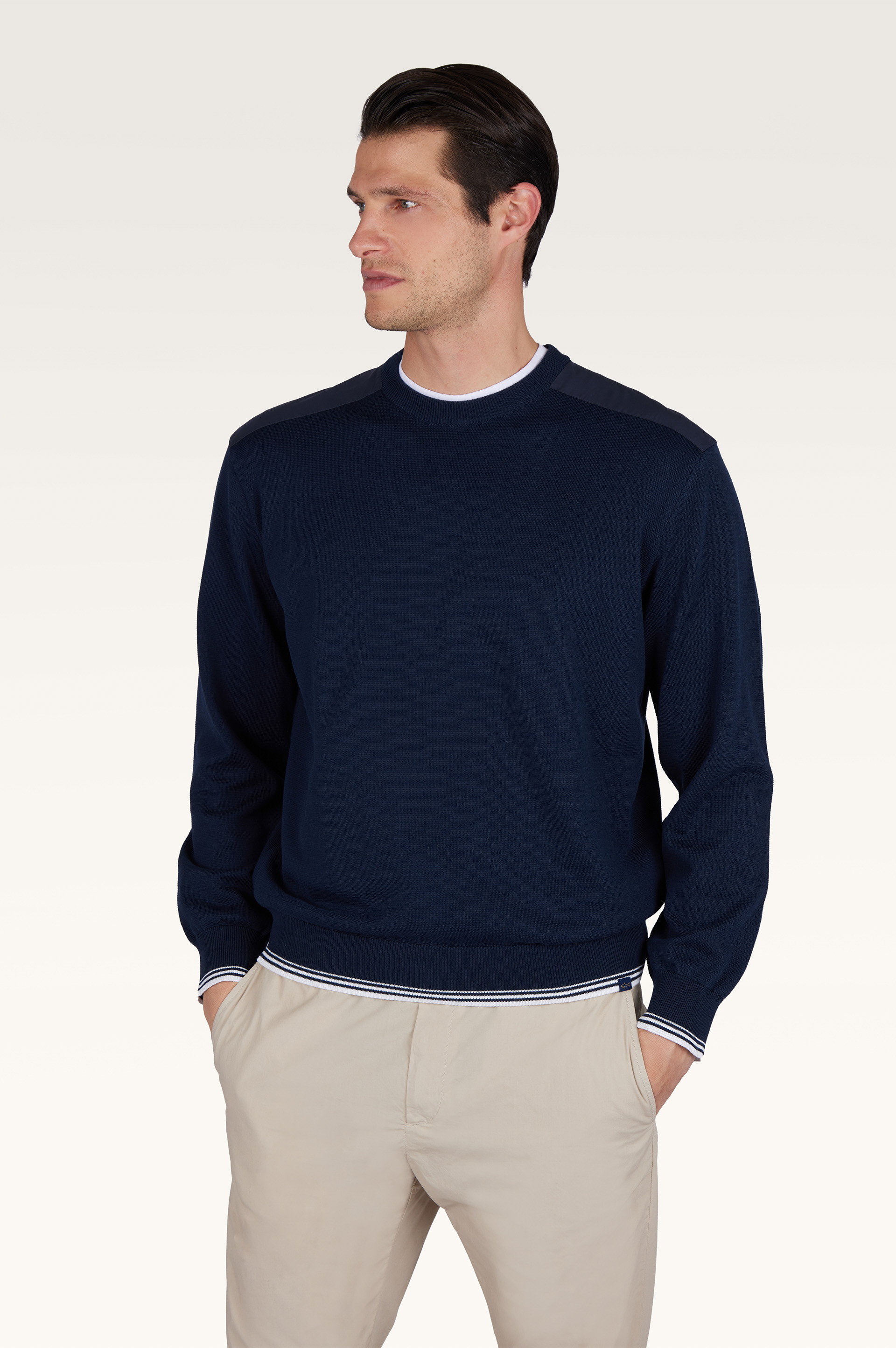 Crew‑neck sweater in Piuma cotton with technical fabric details image number 0