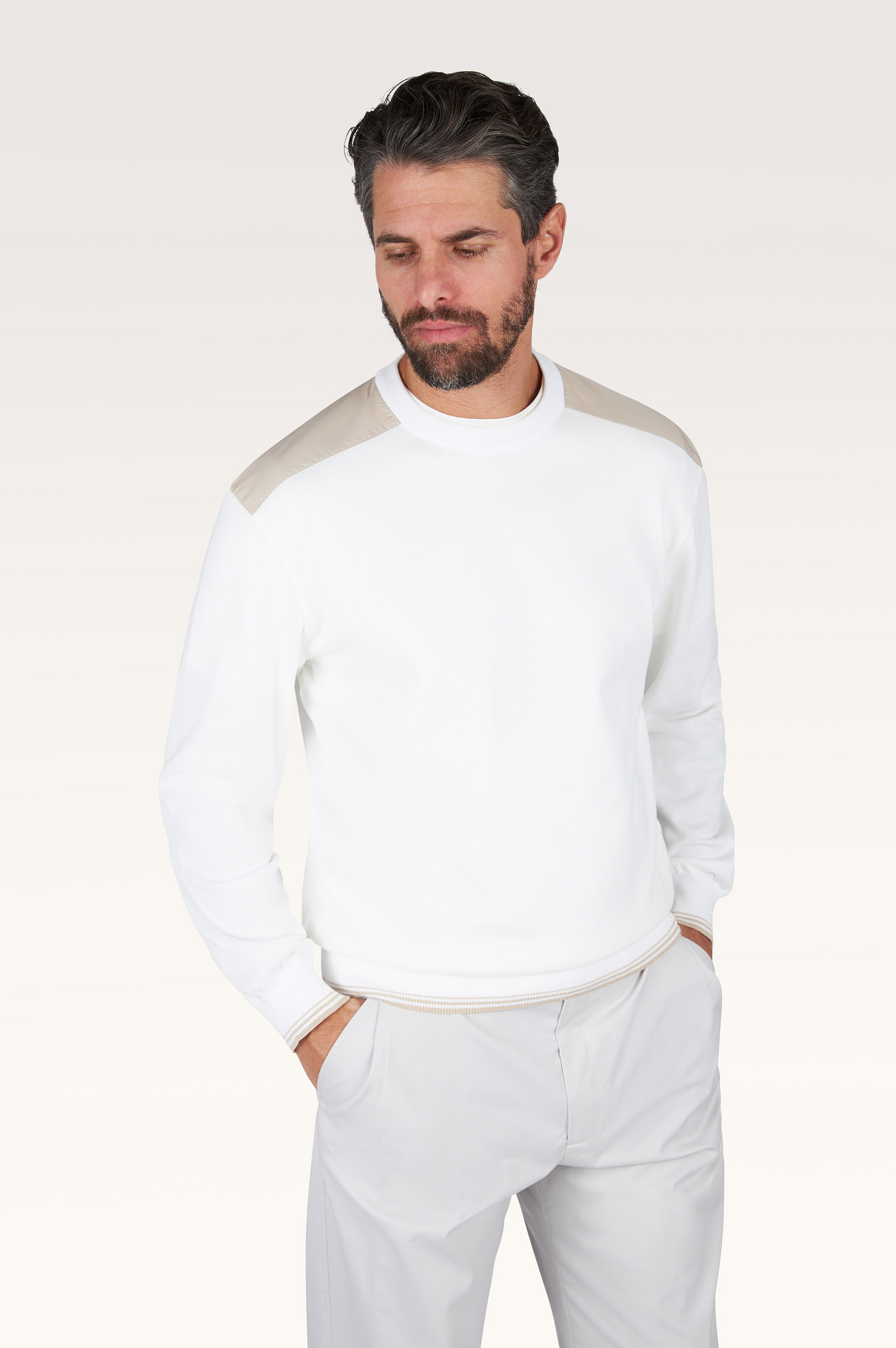 Crew‑neck sweater in Piuma cotton with technical fabric details image number 0