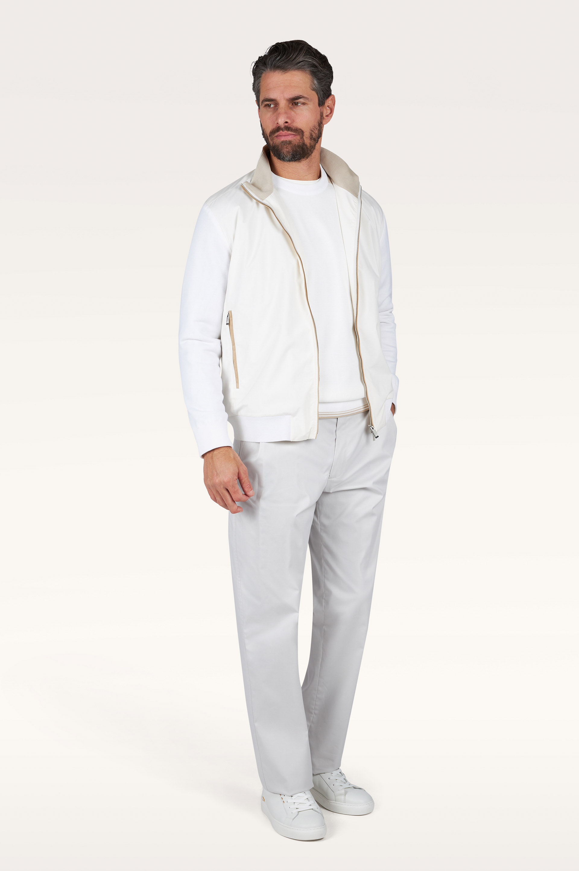 Crew‑neck sweater in Piuma cotton with technical fabric details image number 1