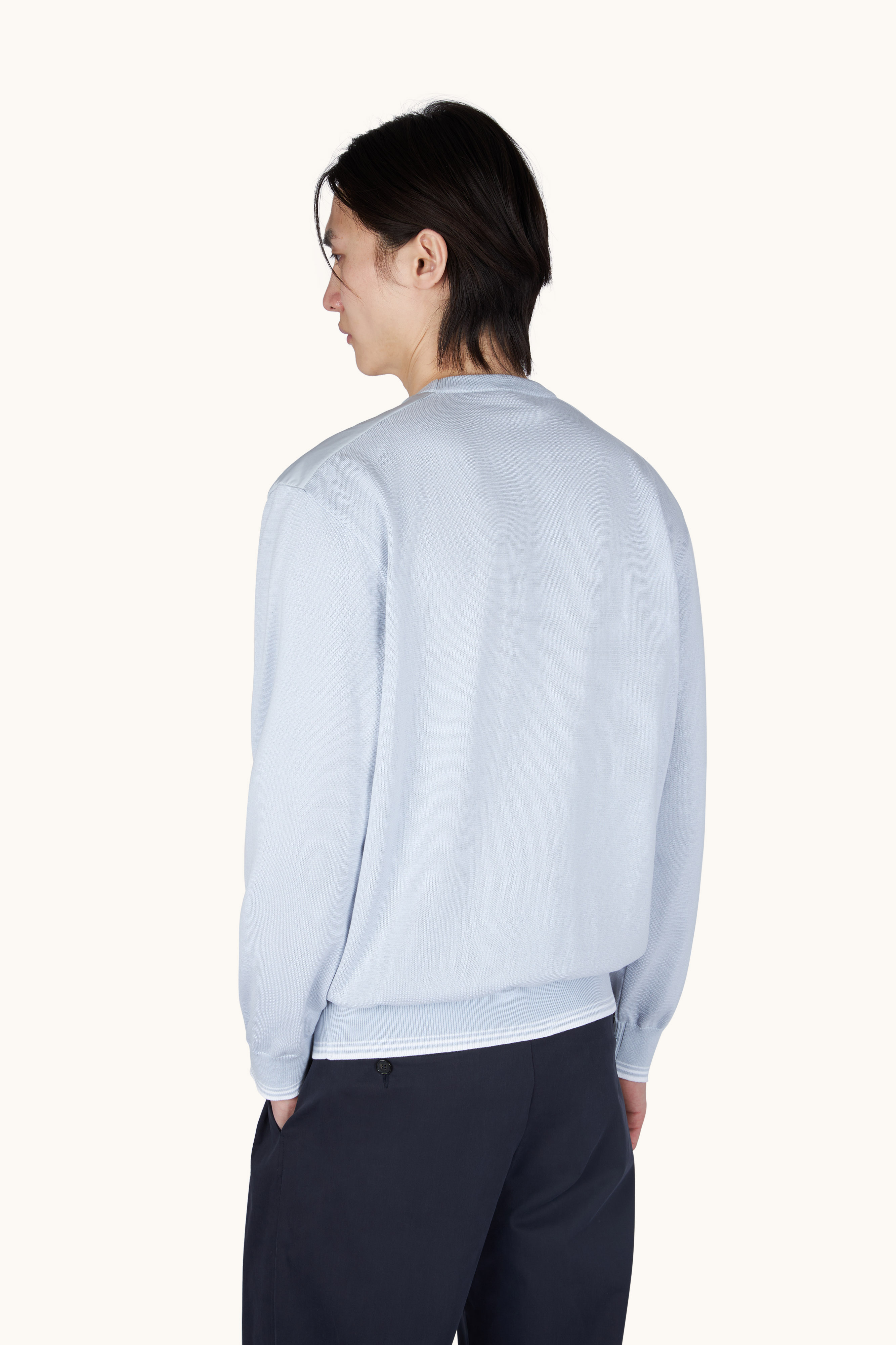 Crew‑neck sweater in Piuma cotton with technical fabric details image number 3