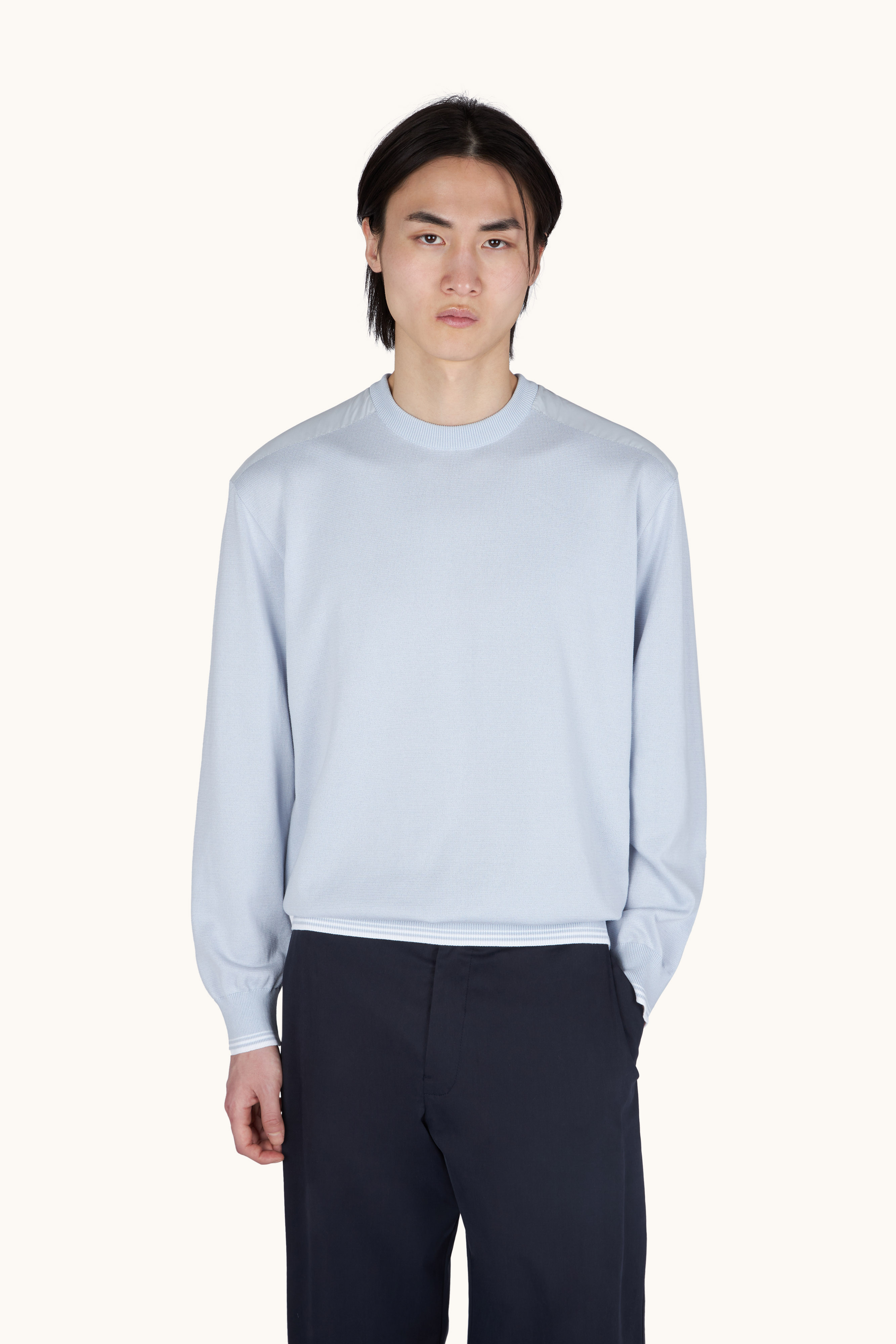 Crew‑neck sweater in Piuma cotton with technical fabric details image number 0
