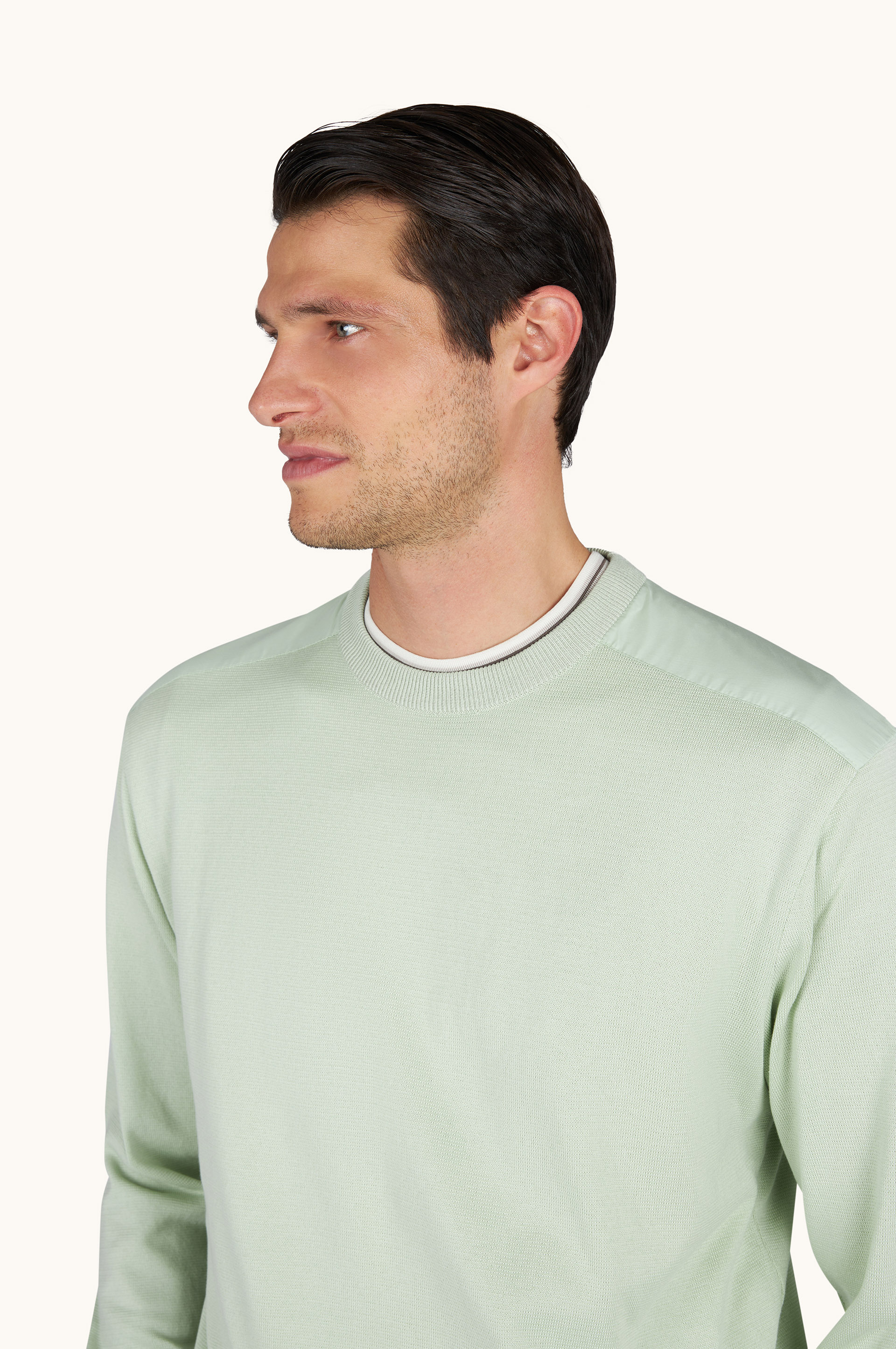 Crew‑neck sweater in Piuma cotton with technical fabric details image number 3