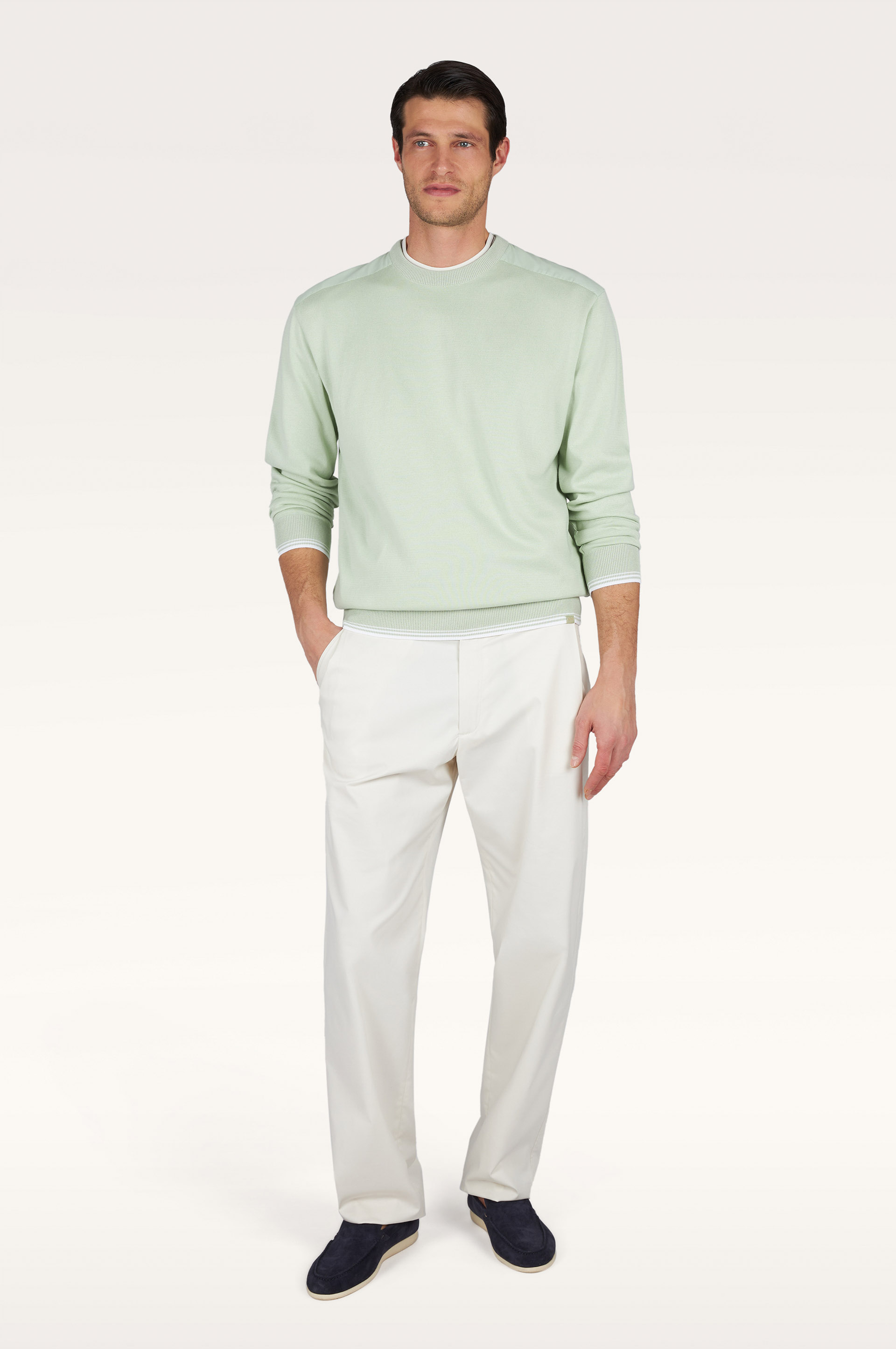 Crew‑neck sweater in Piuma cotton with technical fabric details image number 1