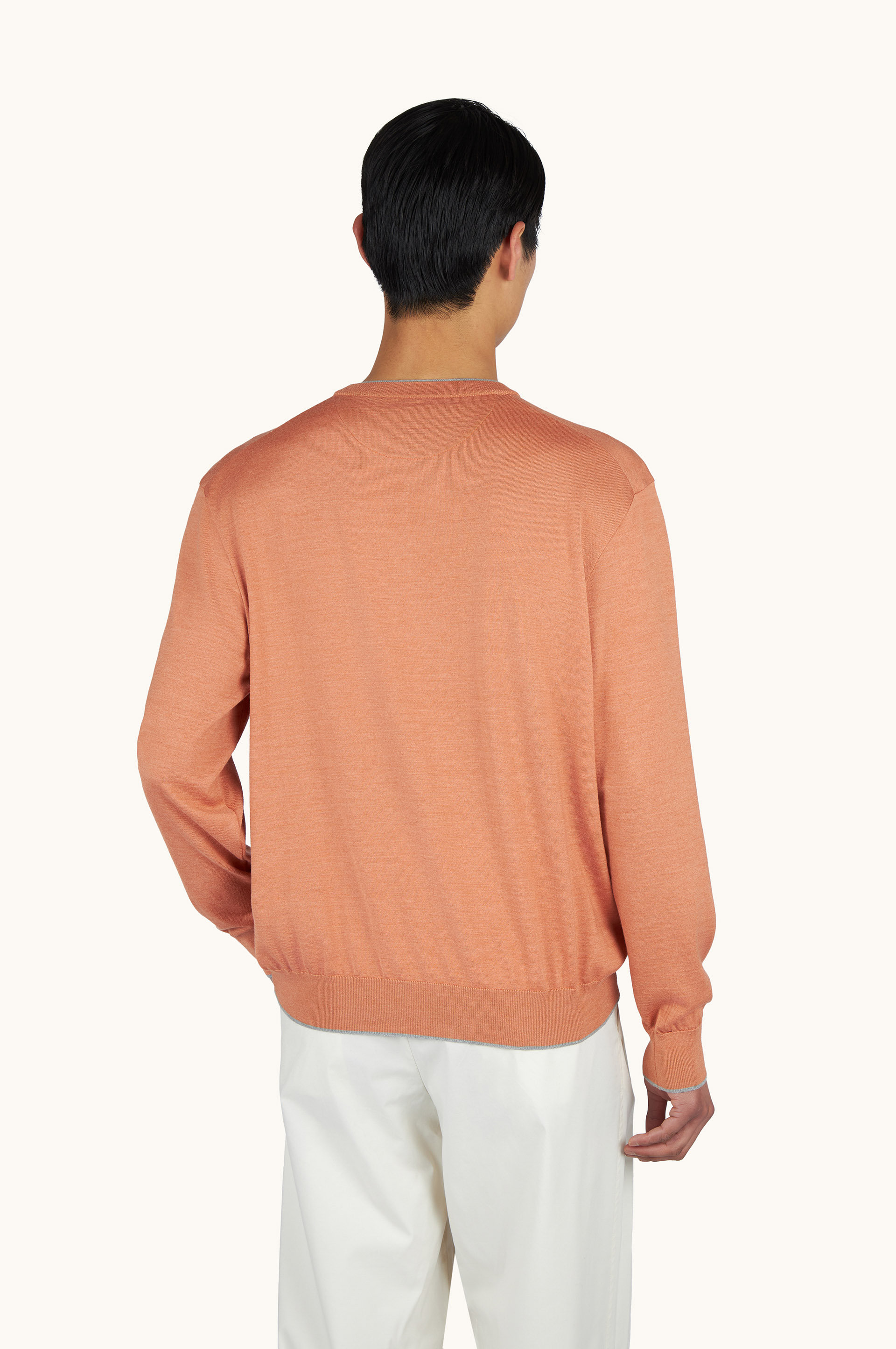 Crew‑neck sweater in wool and silk with double bicolor collar image number 2