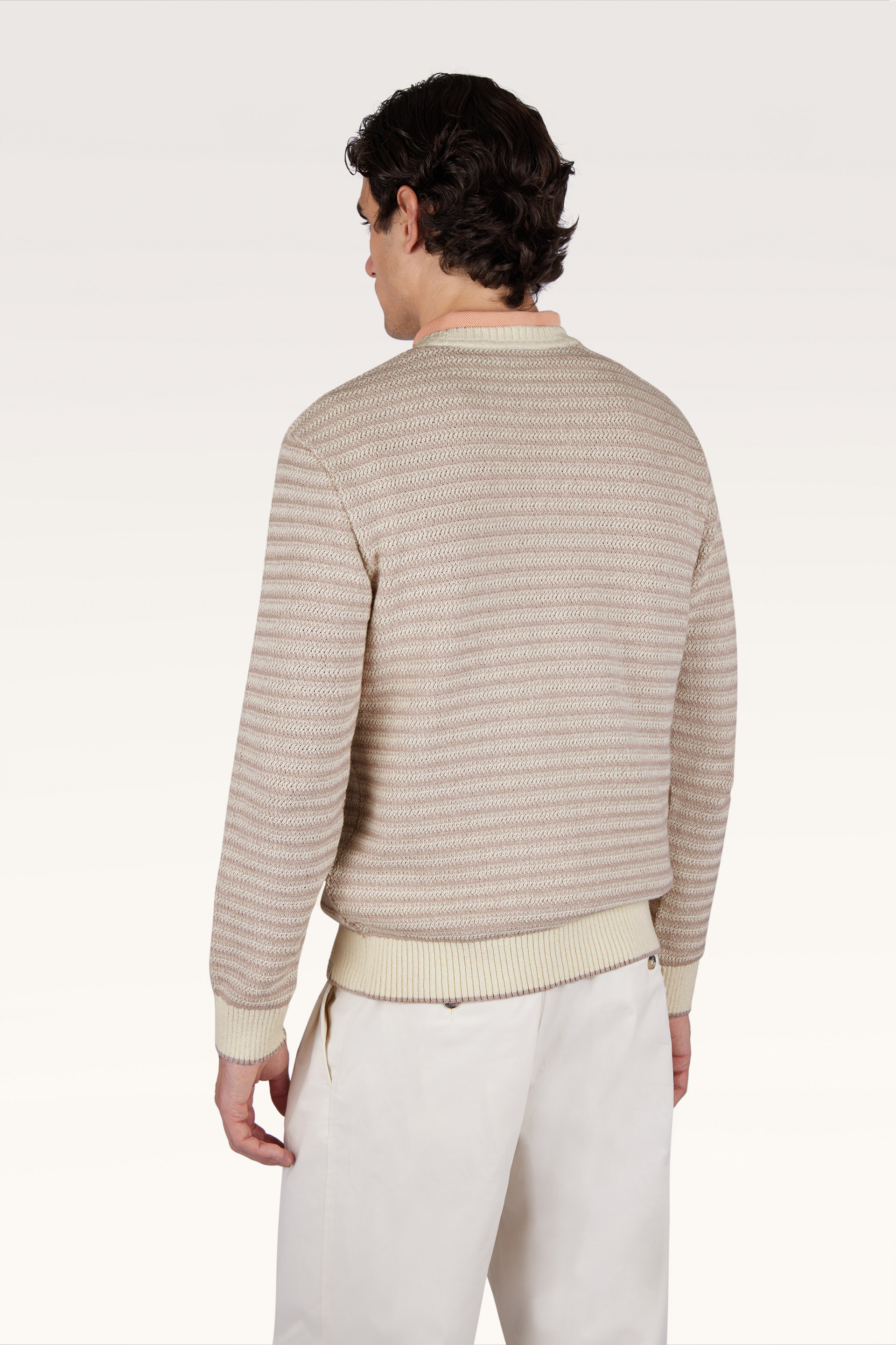 Maglia girocollo in cotone bouclè con motivo a righe image number 2